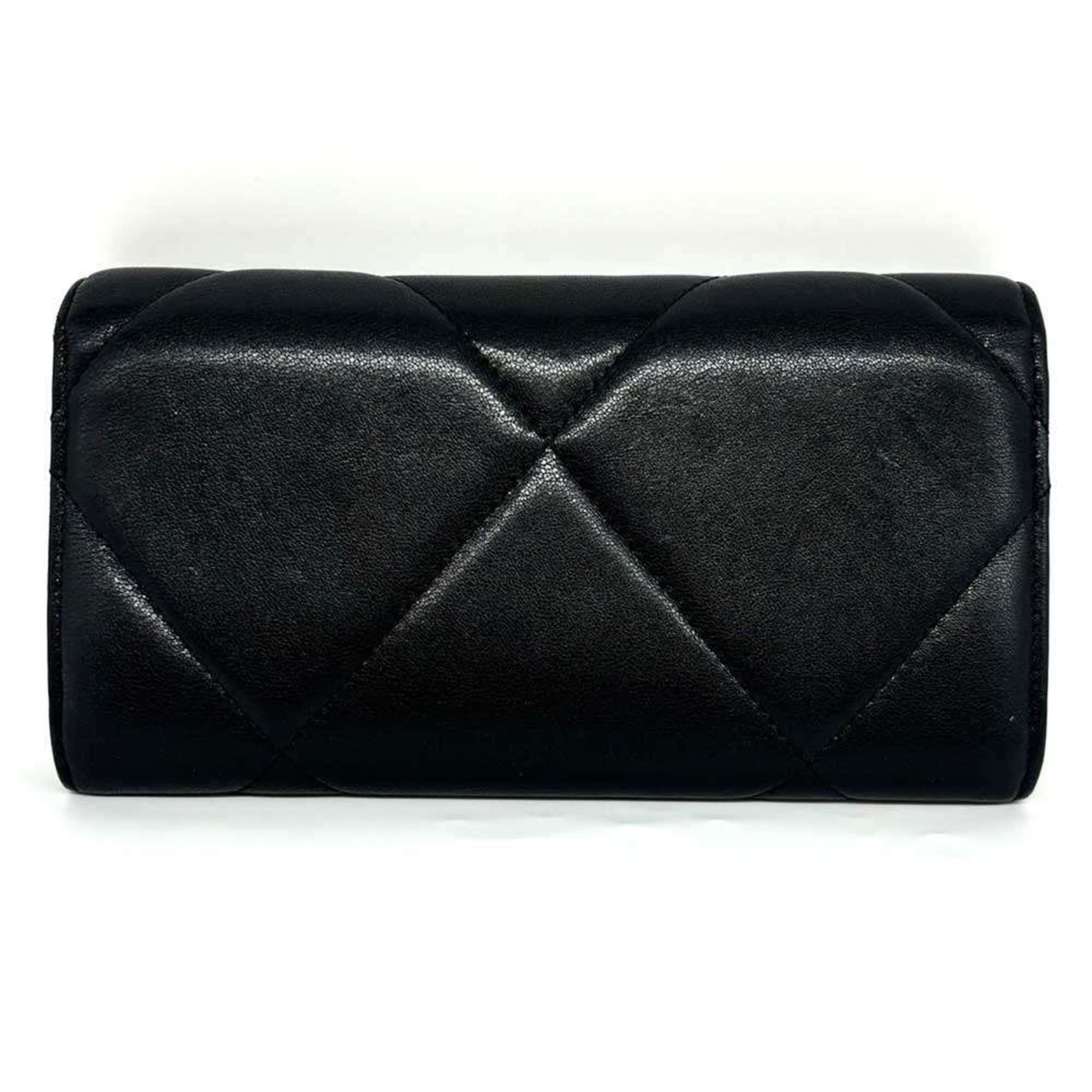 Chanel Lambskin 19 Long Wallet Flap Cross Stitch Leather Black Coco Mark CHANEL