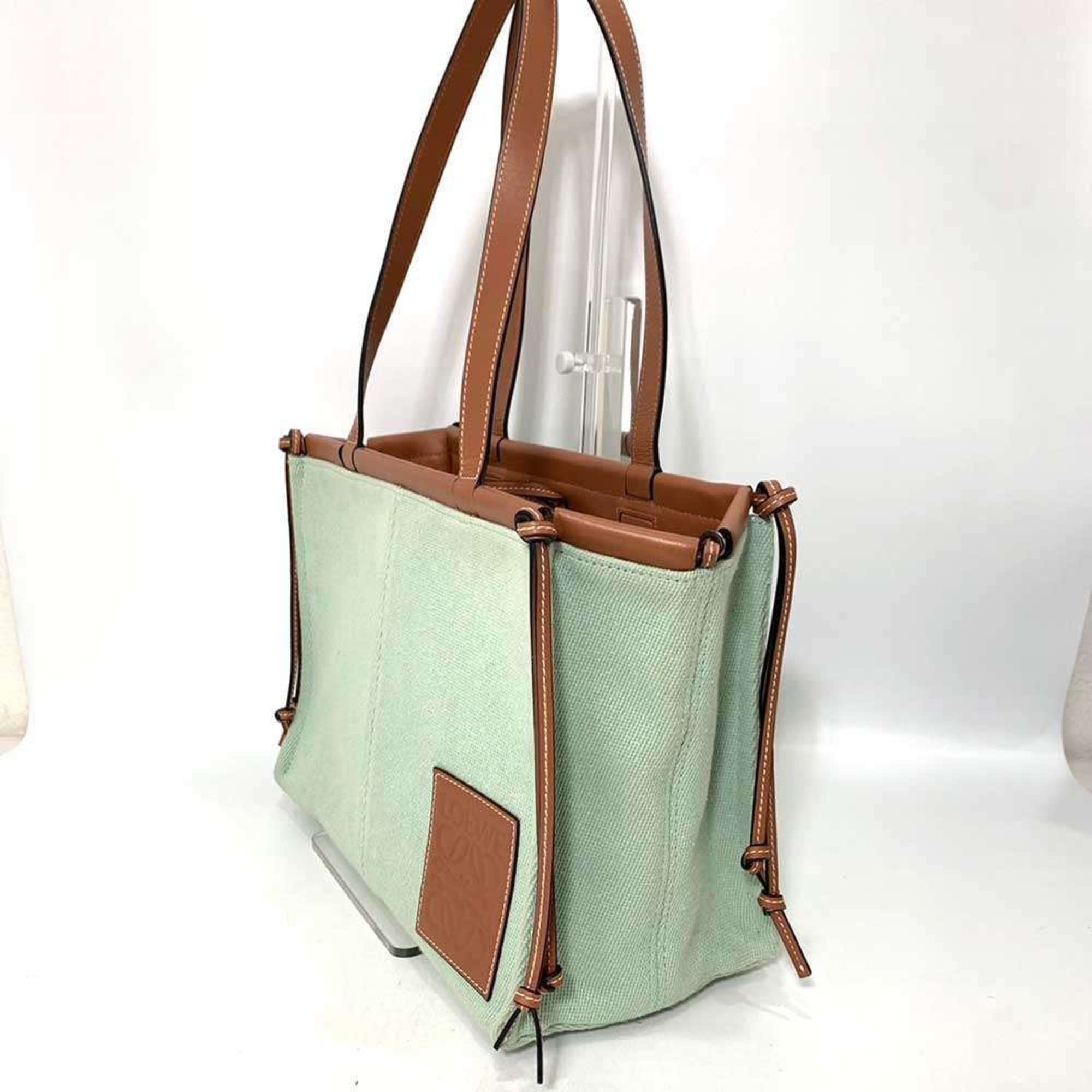 LOEWE Bag Cushion Tote Small Mint Green Light Horizontal Anagram Women's Canvas x Leather