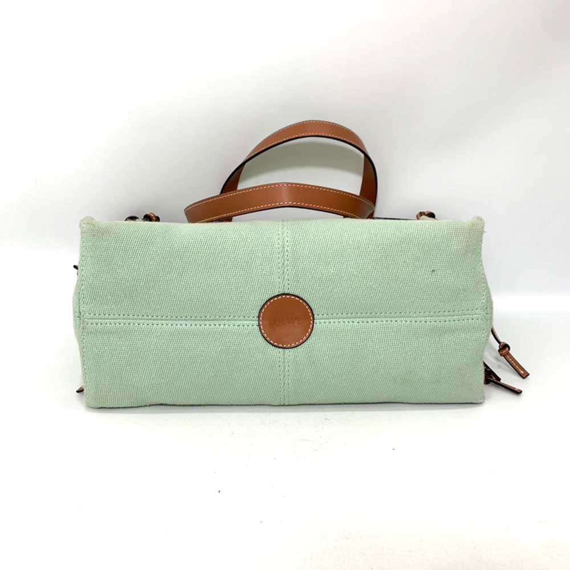 LOEWE Bag Cushion Tote Small Mint Green Light Horizontal Anagram Women's Canvas x Leather