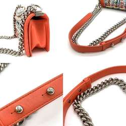 Chanel Bag Boy Chain Shoulder Coral Orange x Multicolor Horizontal Women's Tweed Leather A67085 CHANEL