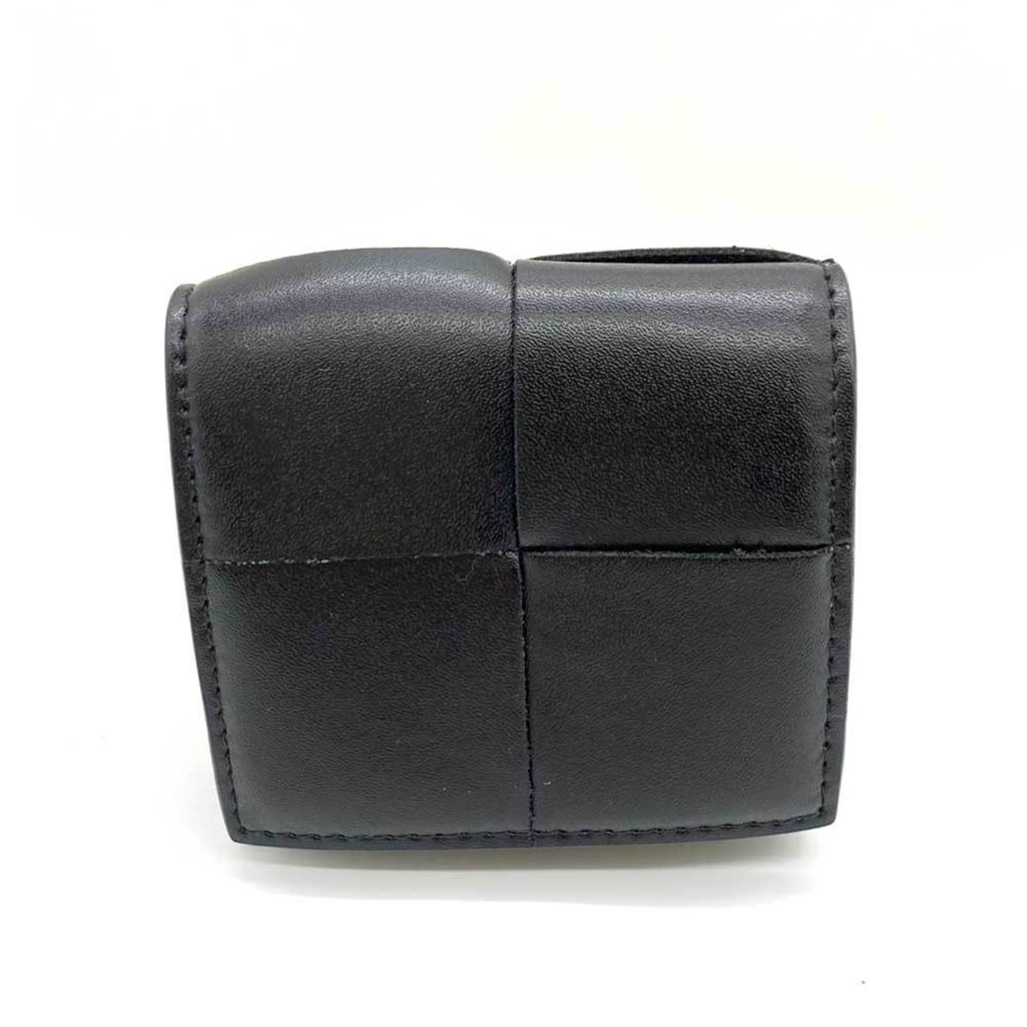 Bottega Veneta Maxi Intrecciato Leather Wallet/Coin Case Coin Purse Black BOTTEGA VENETA