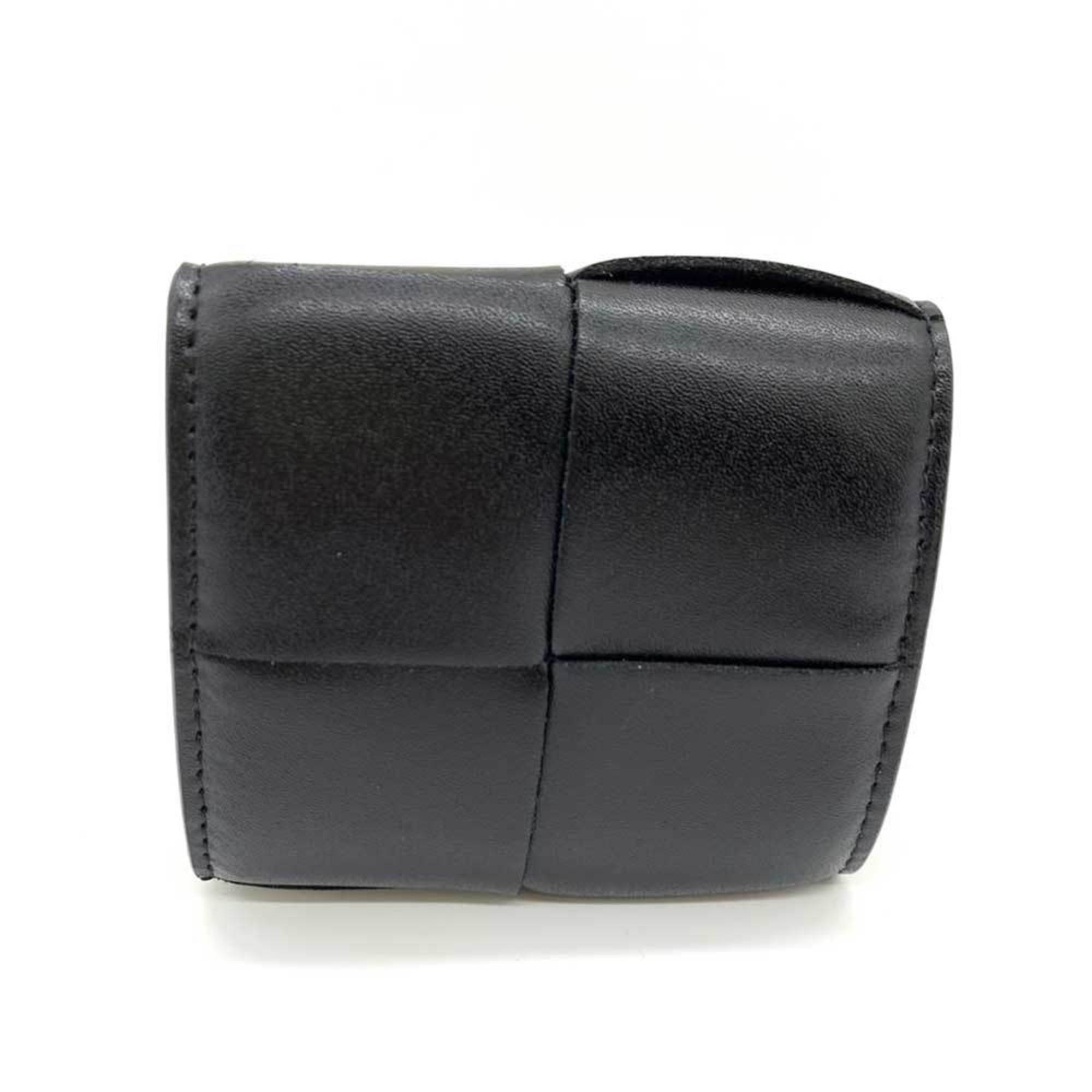 Bottega Veneta Maxi Intrecciato Leather Wallet/Coin Case Coin Purse Black BOTTEGA VENETA