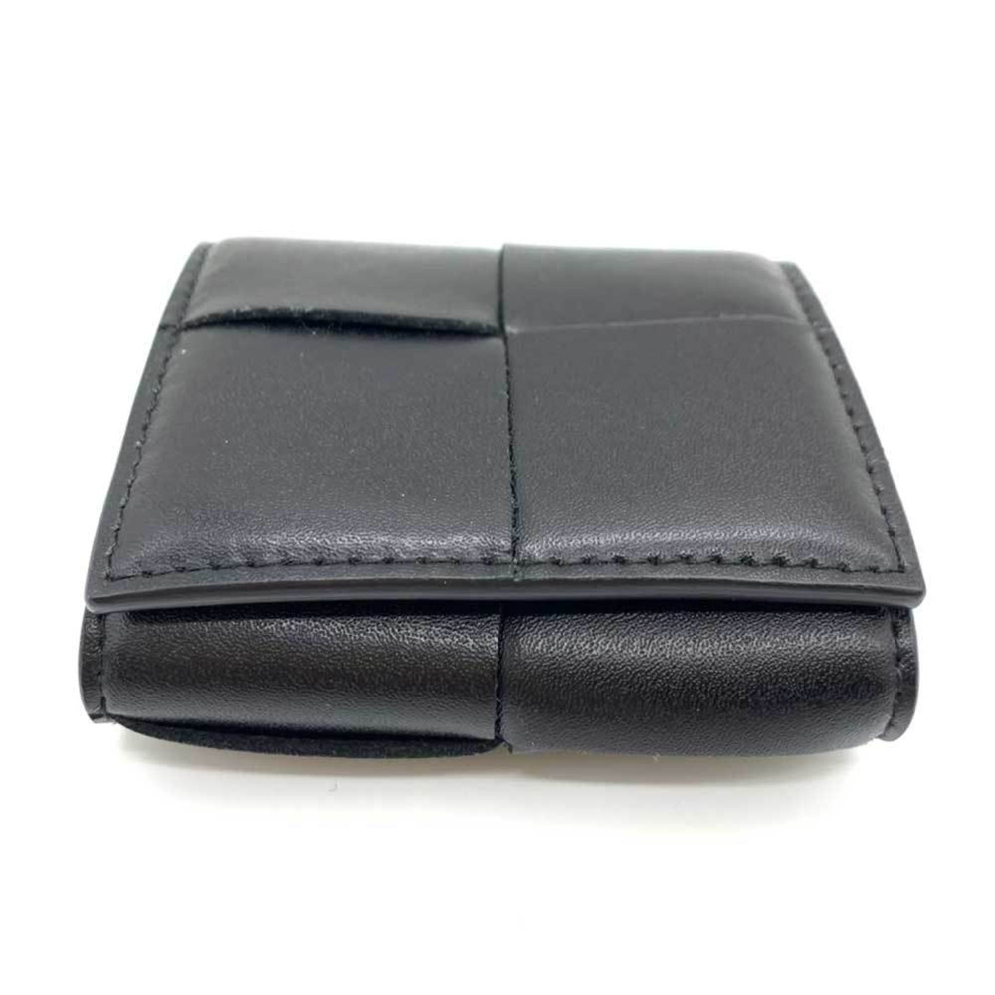 Bottega Veneta Maxi Intrecciato Leather Wallet/Coin Case Coin Purse Black BOTTEGA VENETA