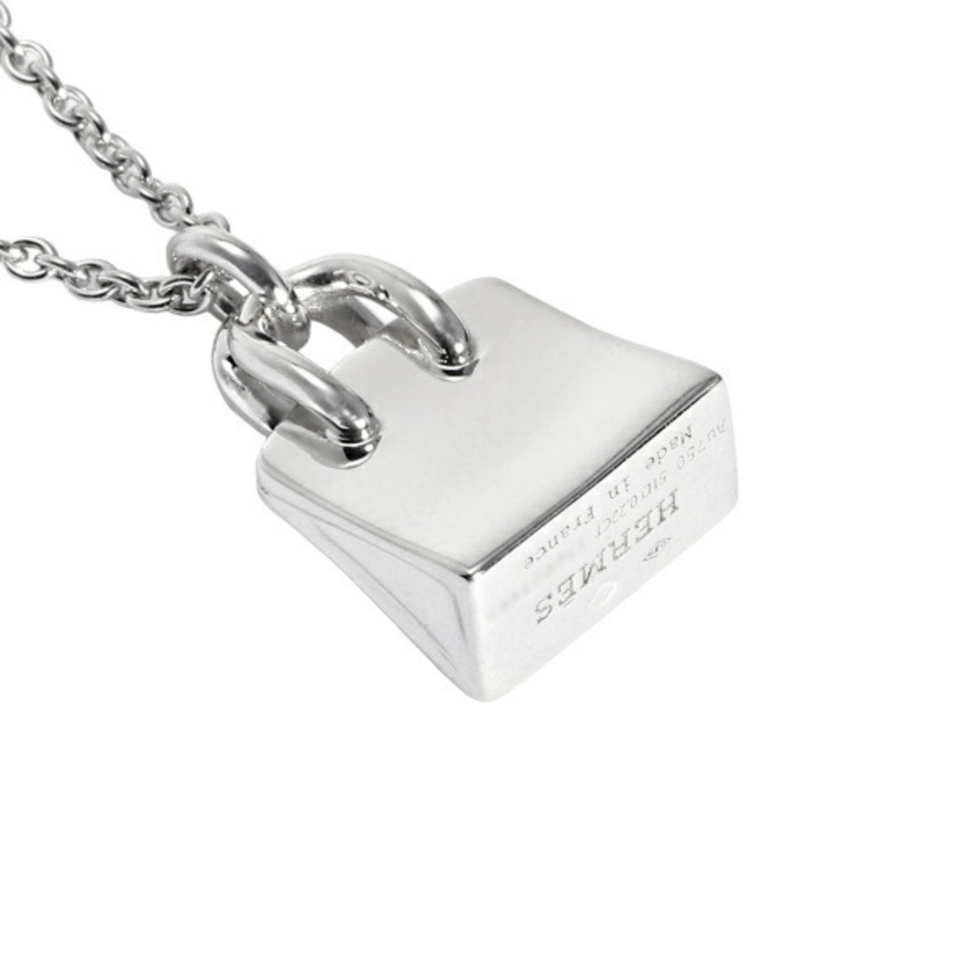 Hermes Amulet Birkin K18WG White Gold Necklace