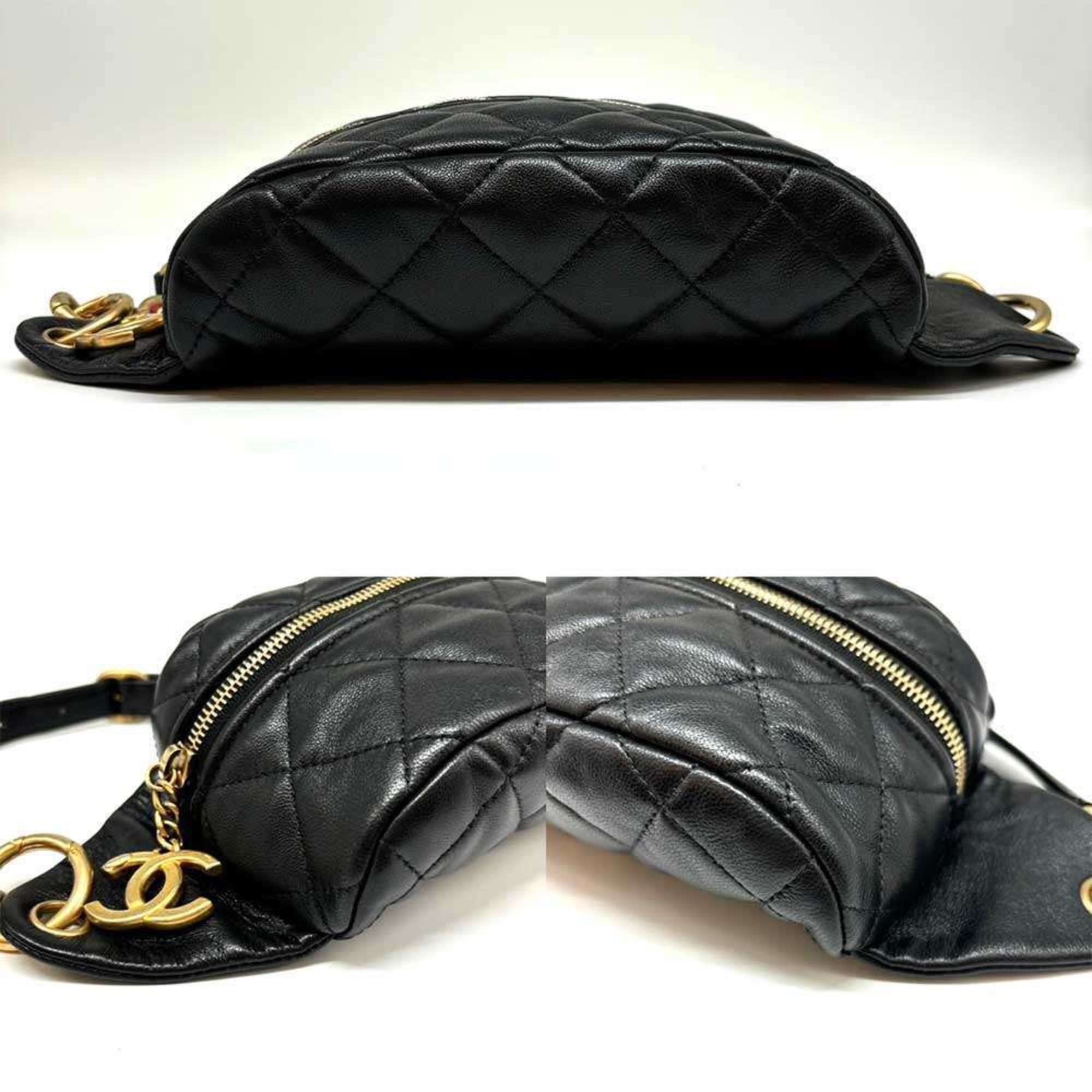 Chanel Matelasse Waist Pouch Lambskin Black Coco Mark CHANEL