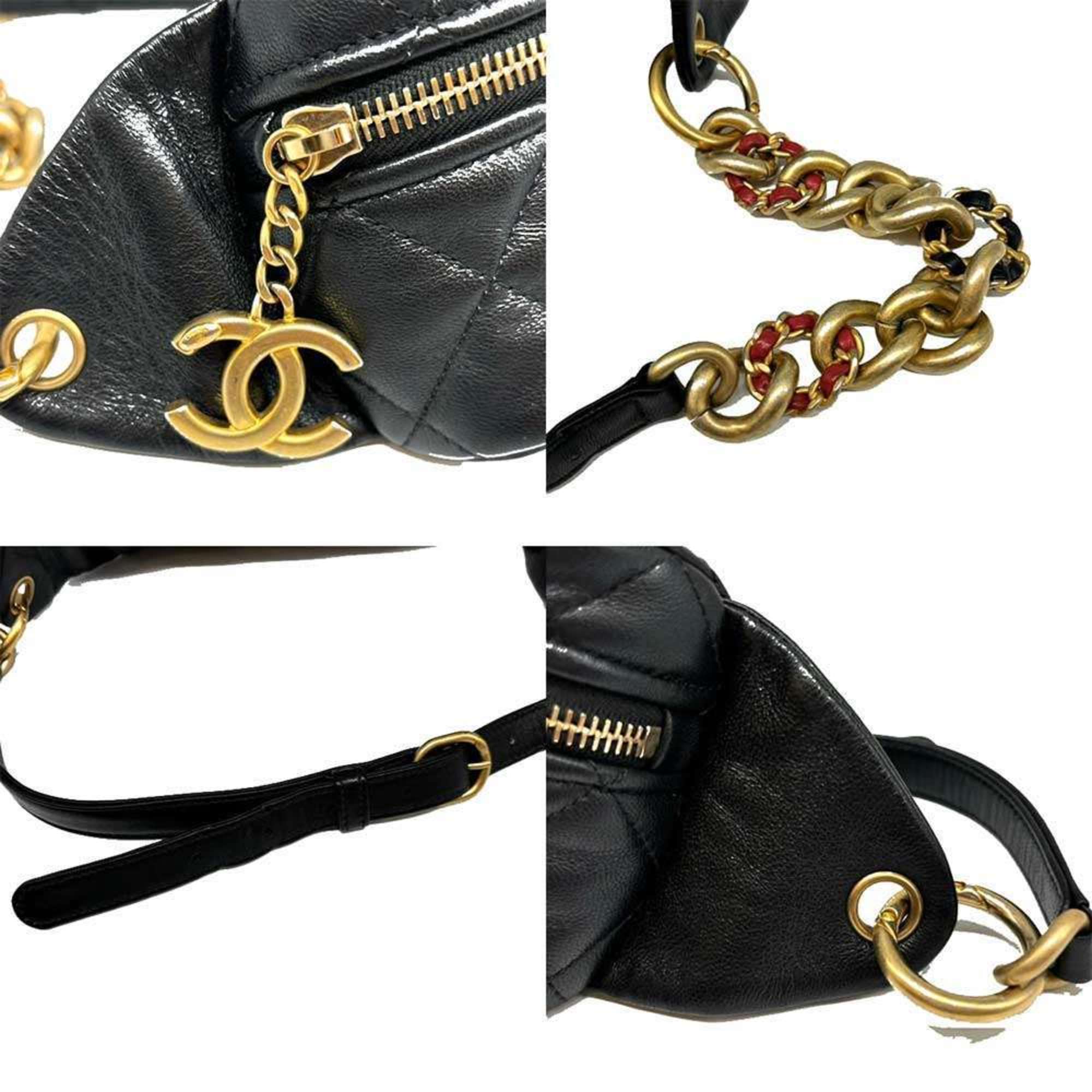 Chanel Matelasse Waist Pouch Lambskin Black Coco Mark CHANEL