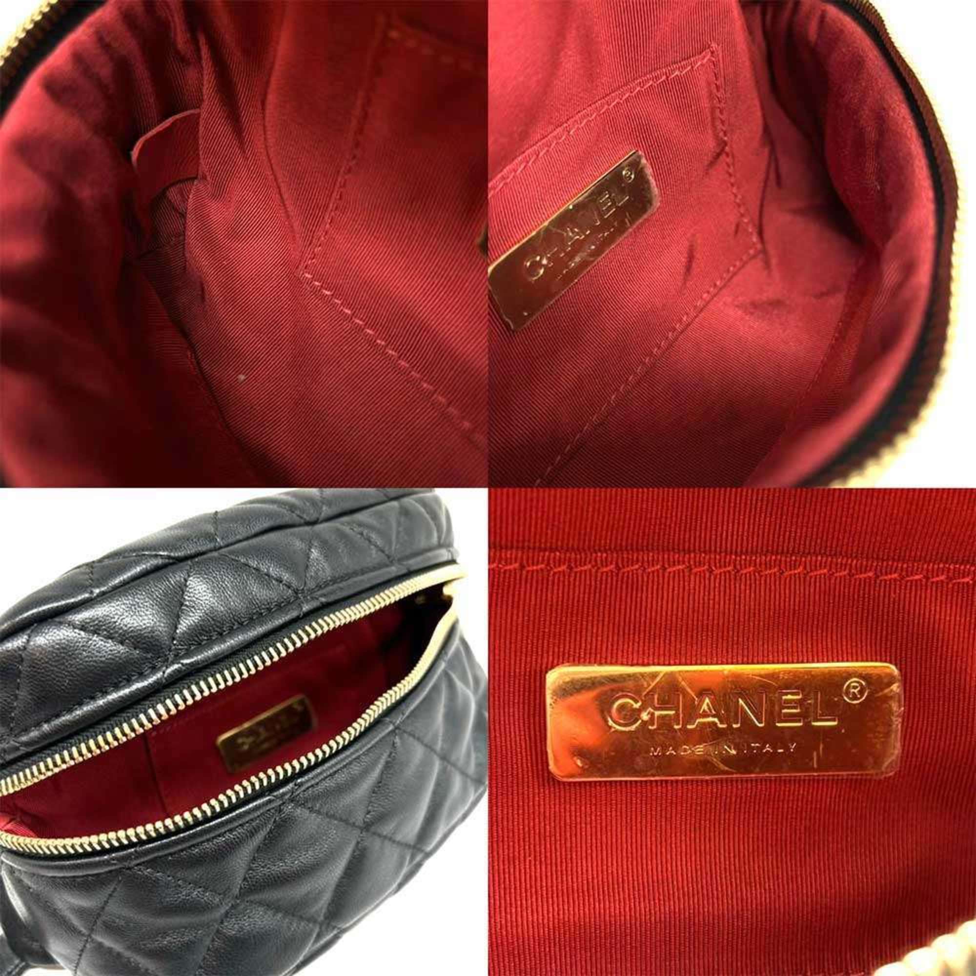 Chanel Matelasse Waist Pouch Lambskin Black Coco Mark CHANEL