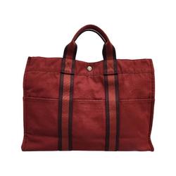 HERMES Hermes Tote Bag Men's Women's Cotton Handbag Fool Toe Red MM