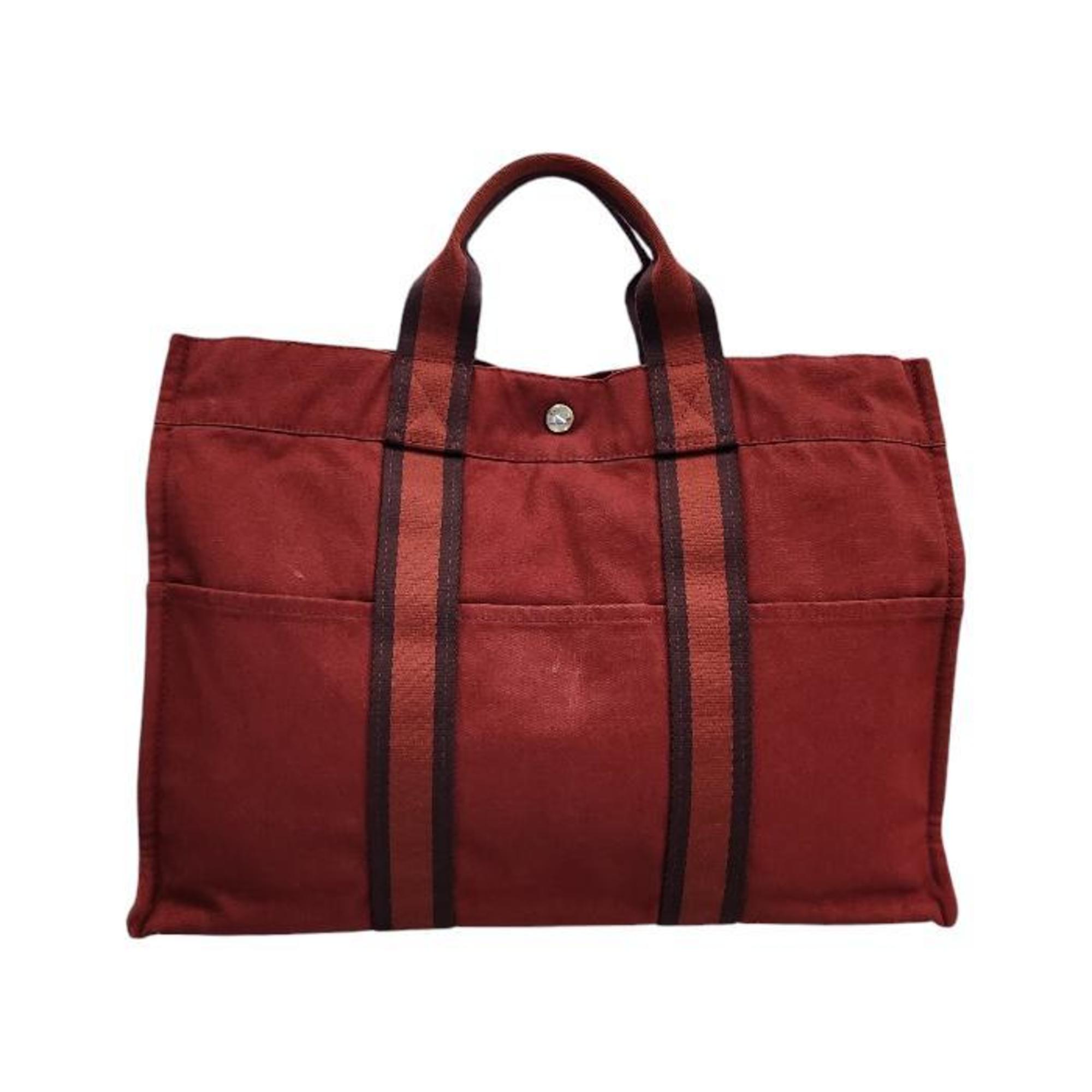 HERMES Hermes Tote Bag Men's Women's Cotton Handbag Fool Toe Red MM