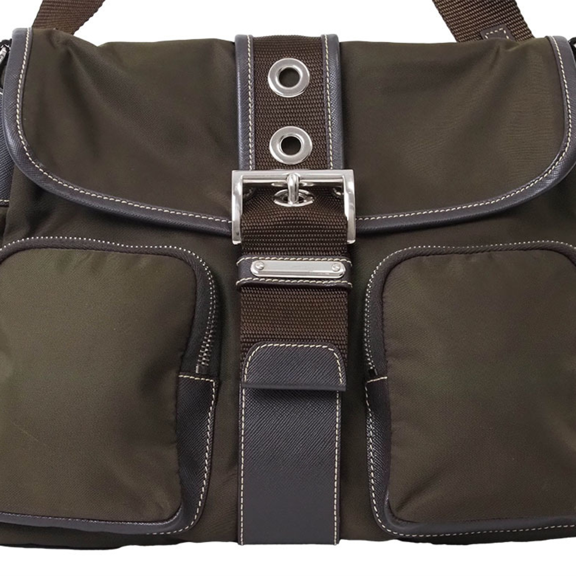 Prada Nylon Shoulder Flap Belt Bag Khaki BT0436 Women's PRADA