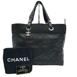 CHANEL Paris Biarritz MM Medium Tote Canvas Black Seal A34209