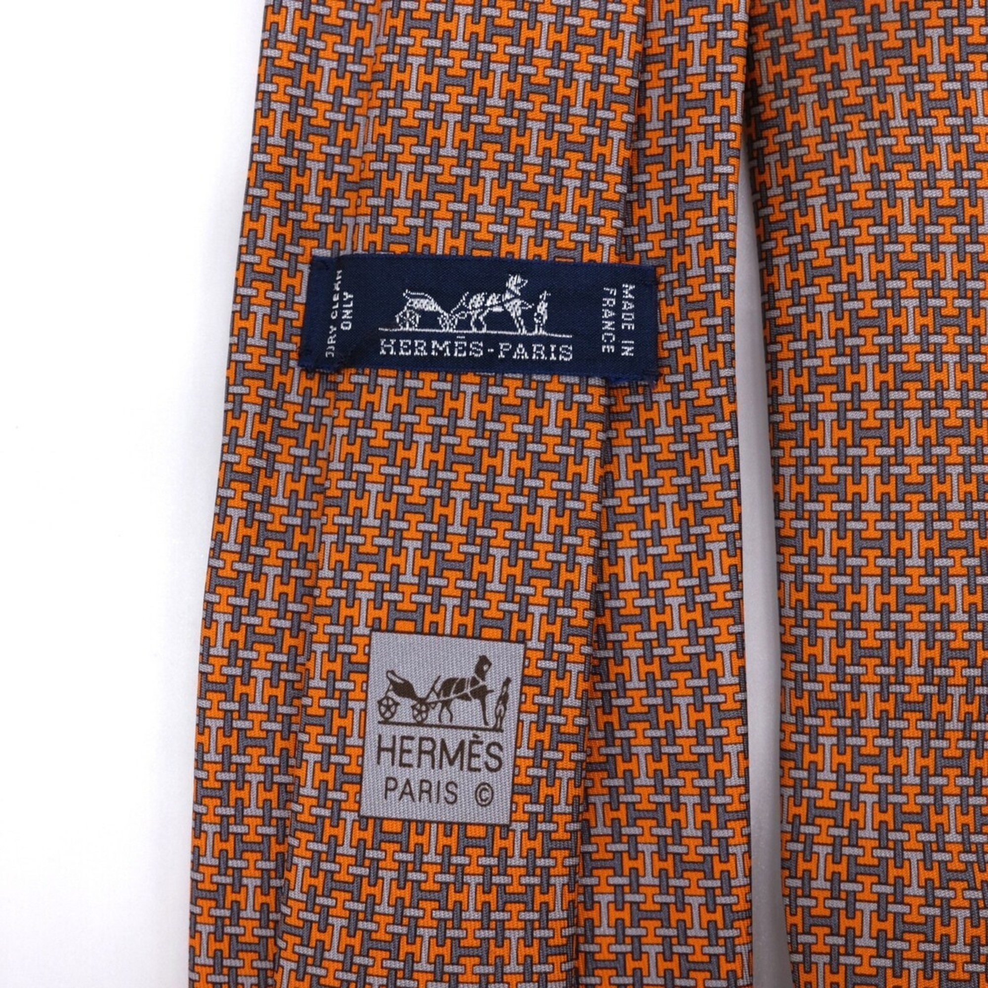 HERMES Hermes tie H 100% silk orange