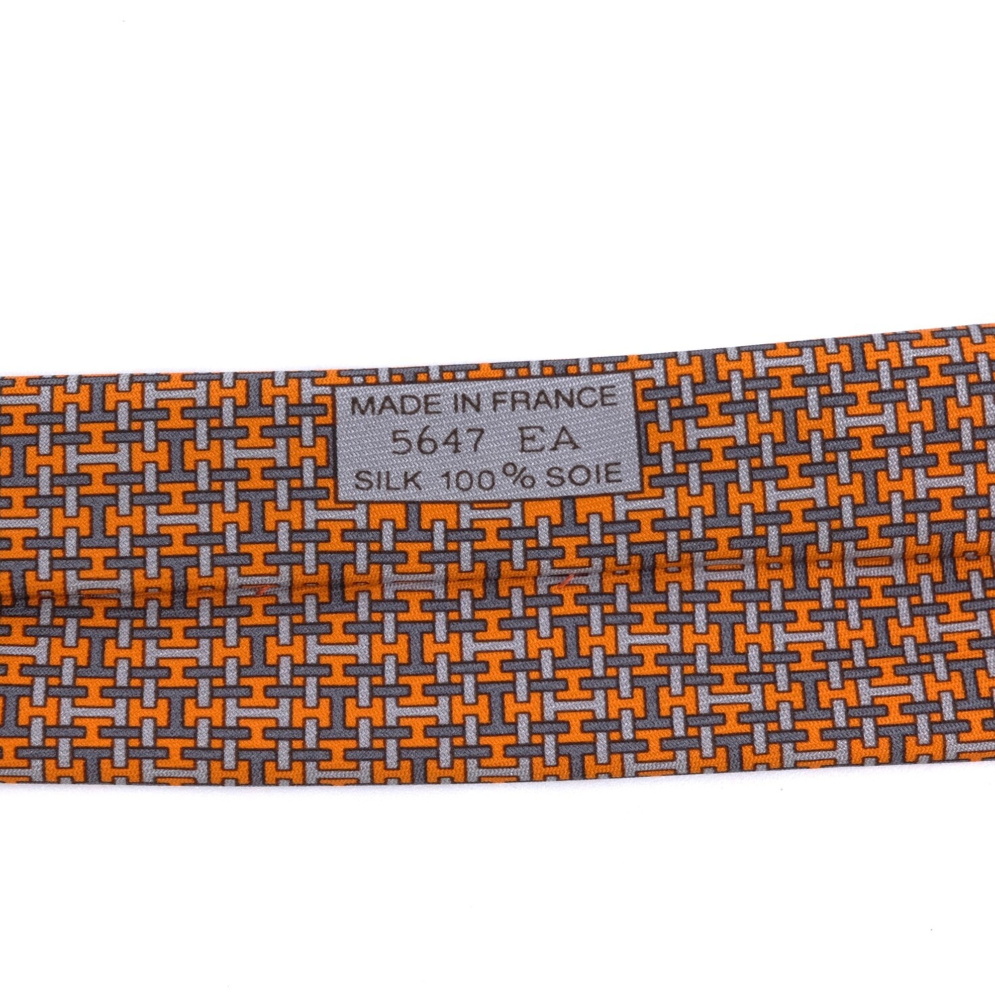 HERMES Hermes tie H 100% silk orange