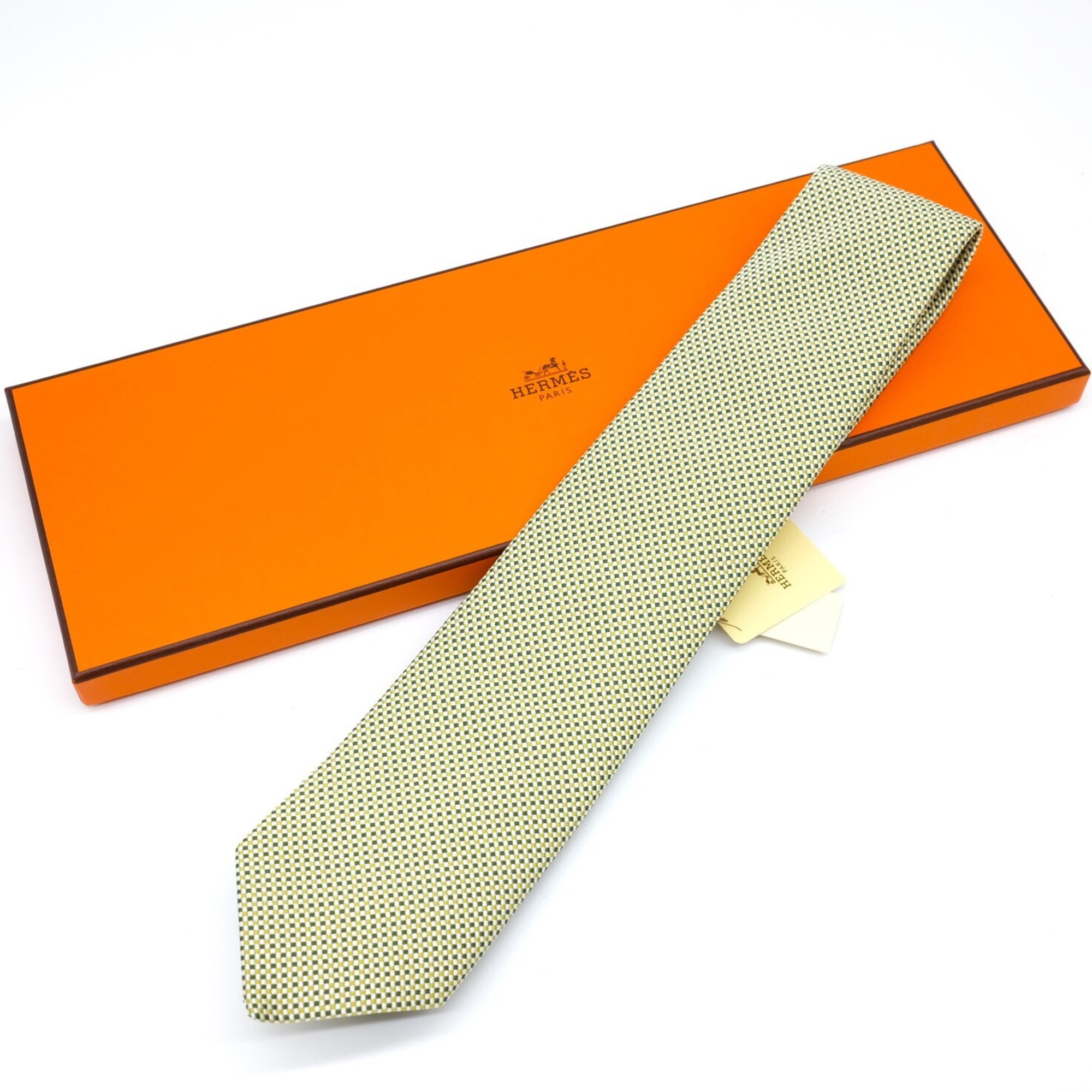 HERMES Hermes necktie 100% silk green