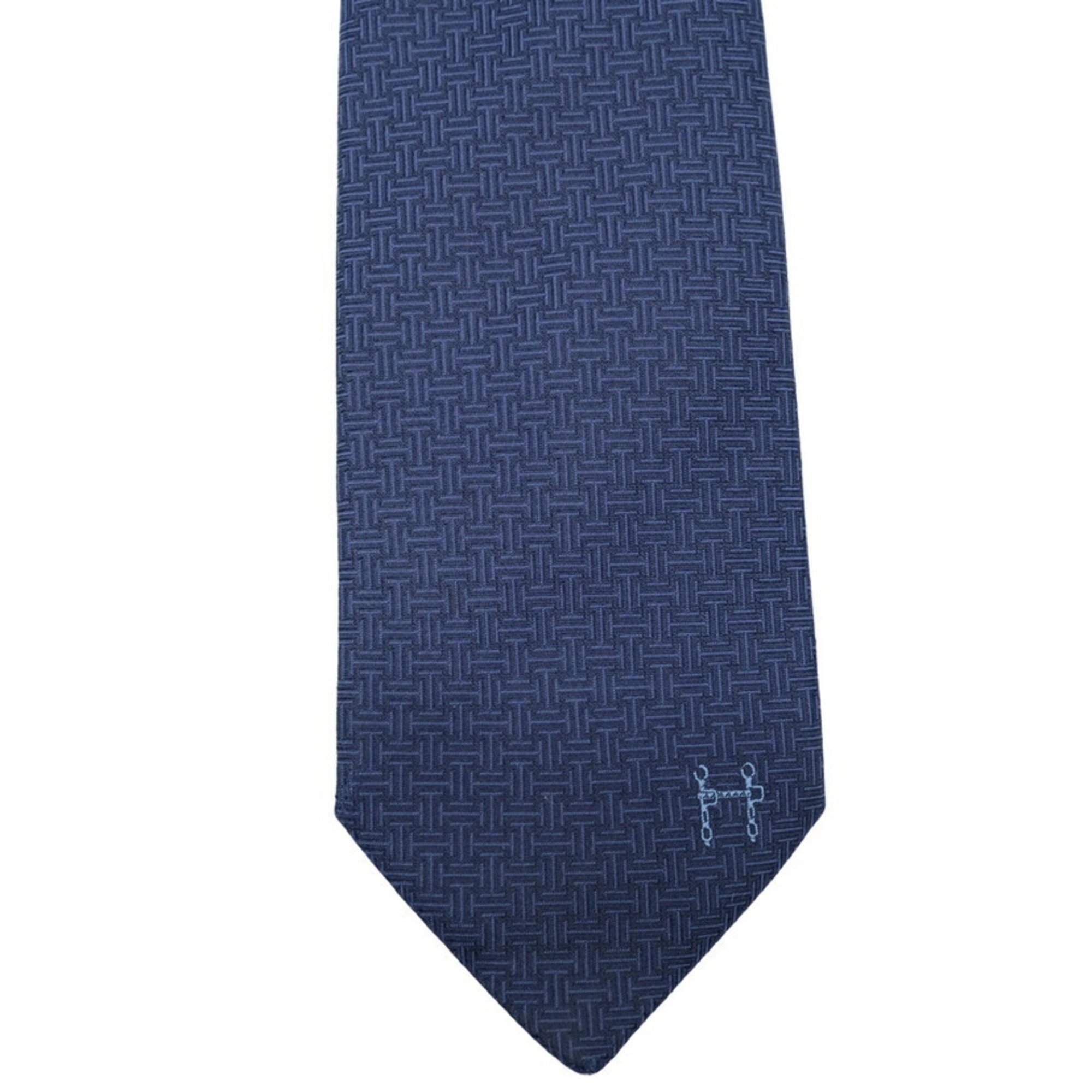 HERMES Hermes tie H 100% silk navy