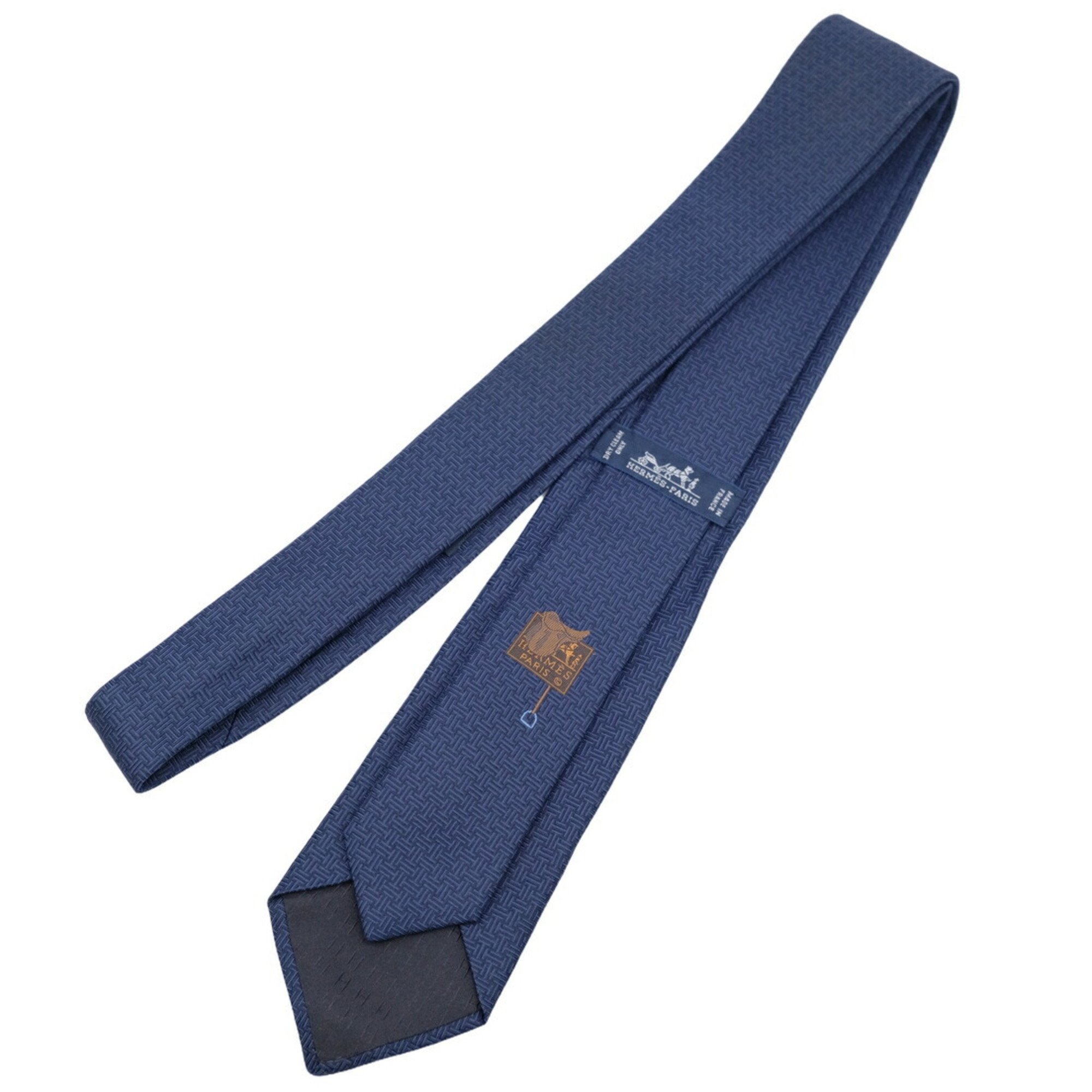 HERMES Hermes tie H 100% silk navy