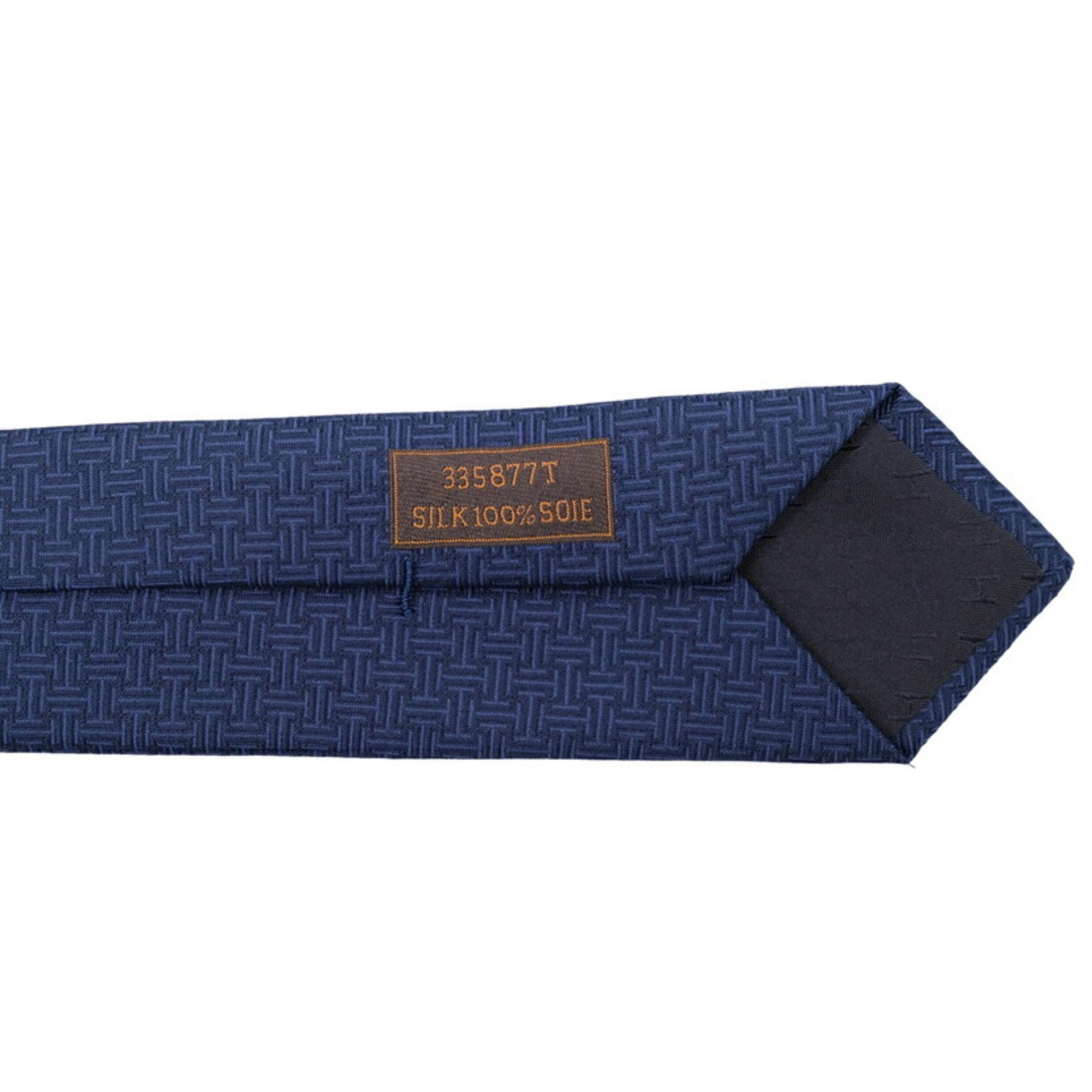 HERMES Hermes tie H 100% silk navy