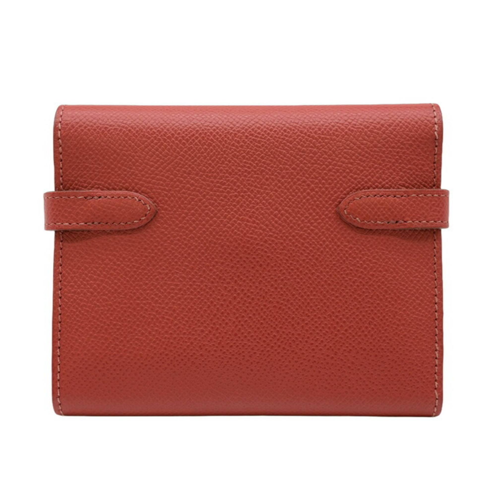 HERMES Kelly Wallet Compact Folding Epsom Leather Vermilion Red #□K