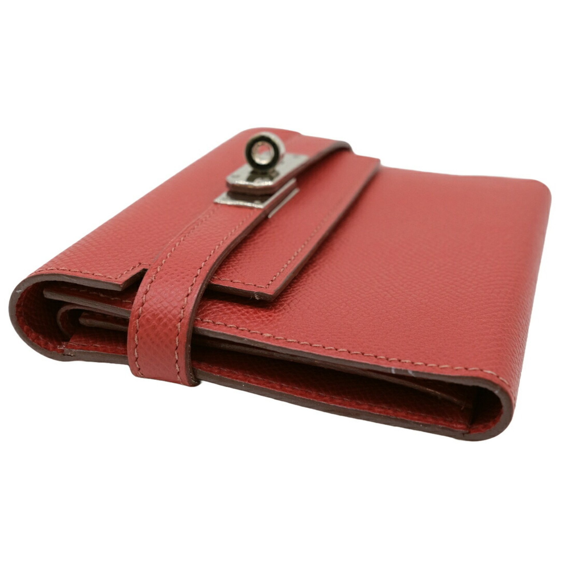 HERMES Kelly Wallet Compact Folding Epsom Leather Vermilion Red #□K