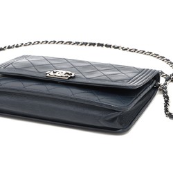 CHANEL Boy Chanel Chain Wallet Long Shoulder Bag Navy Leather