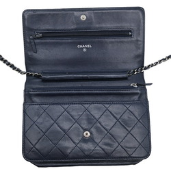 CHANEL Boy Chanel Chain Wallet Long Shoulder Bag Navy Leather