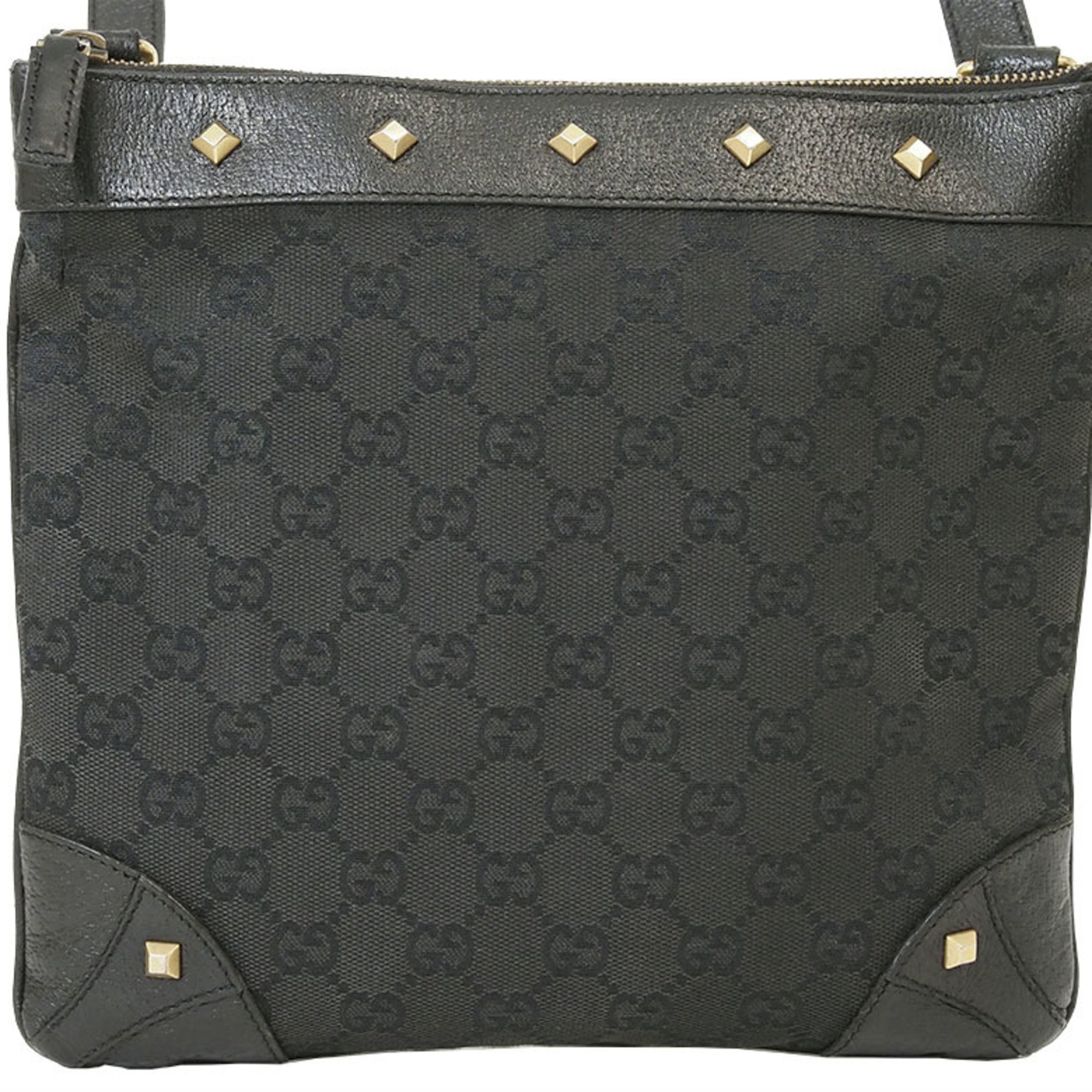 Gucci GG Canvas Studded Shoulder Bag Black 120893 Women's Leather Crossbody GUCCI