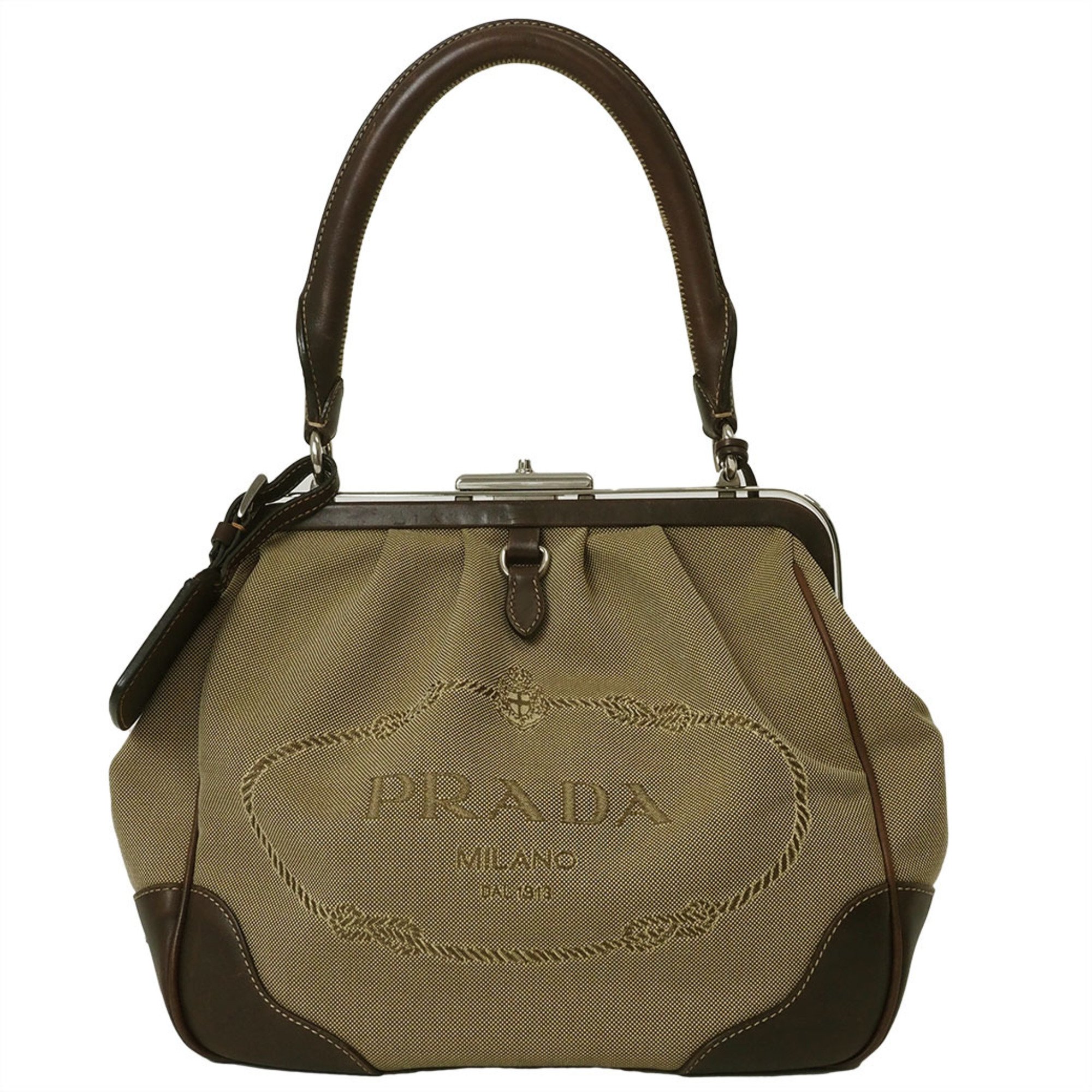 Prada Jacquard Handbag Khaki BR3481 Women's Canvas PRADA