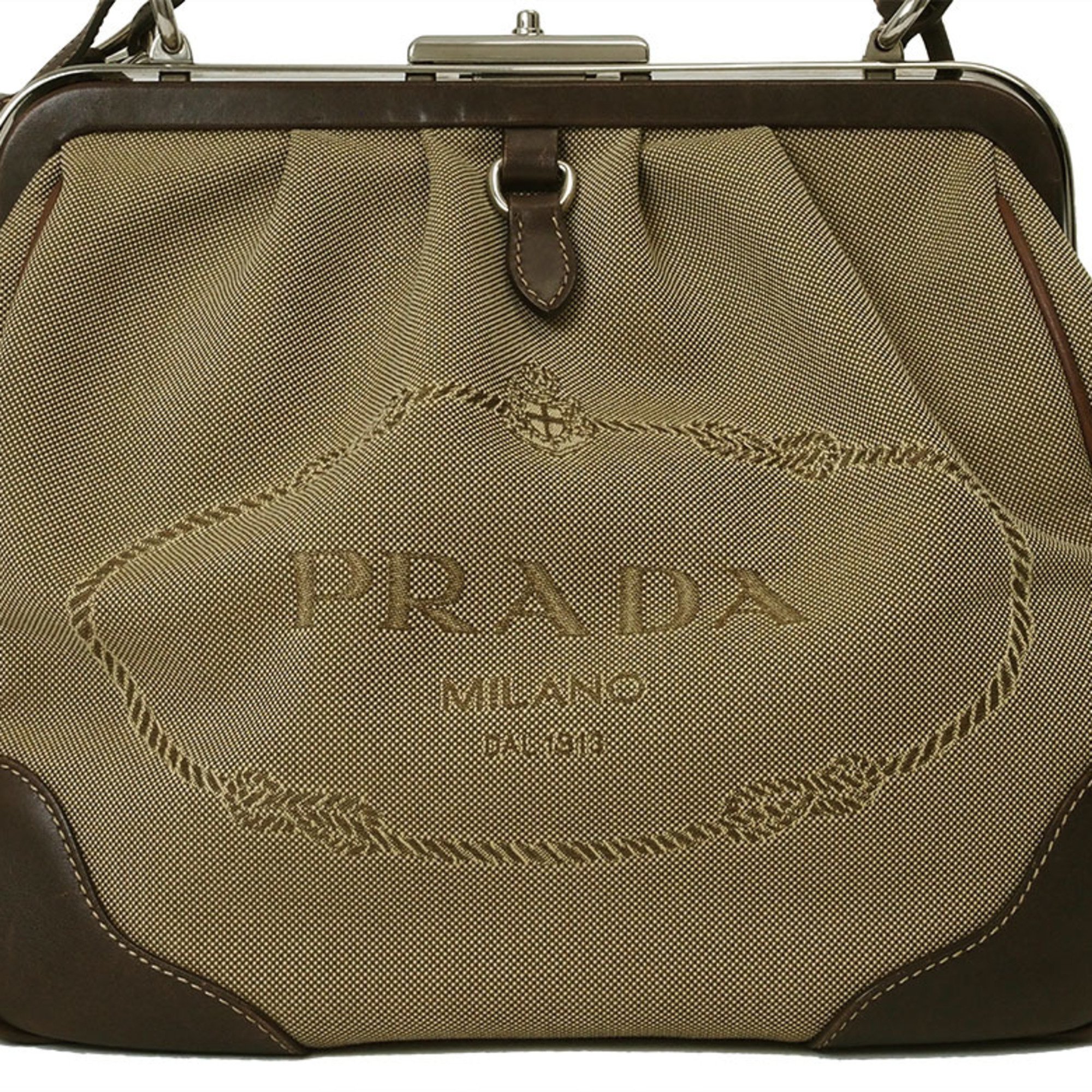 Prada Jacquard Handbag Khaki BR3481 Women's Canvas PRADA