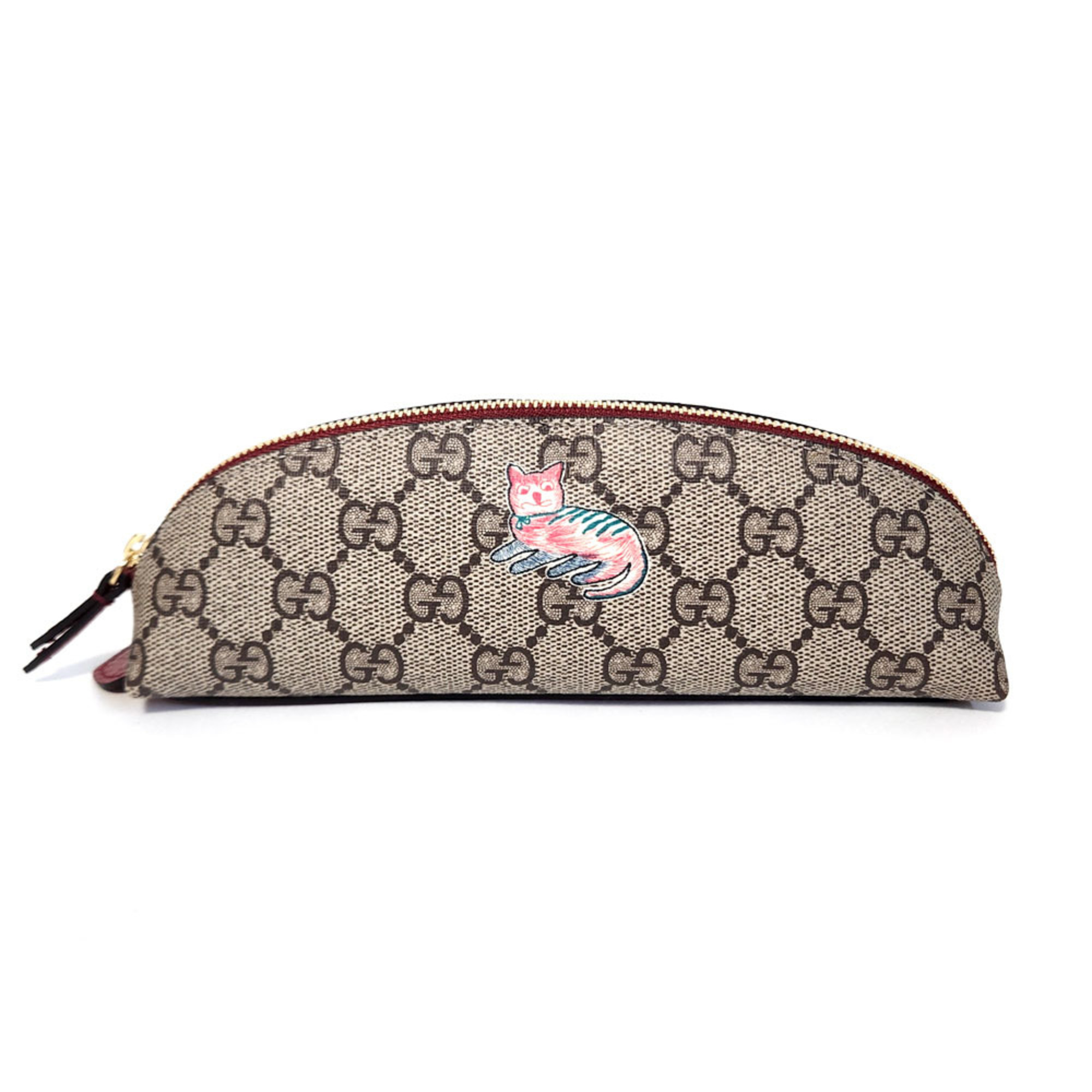 Gucci GG Supreme Pencil Case 662129 Beige Red Canvas S Cat