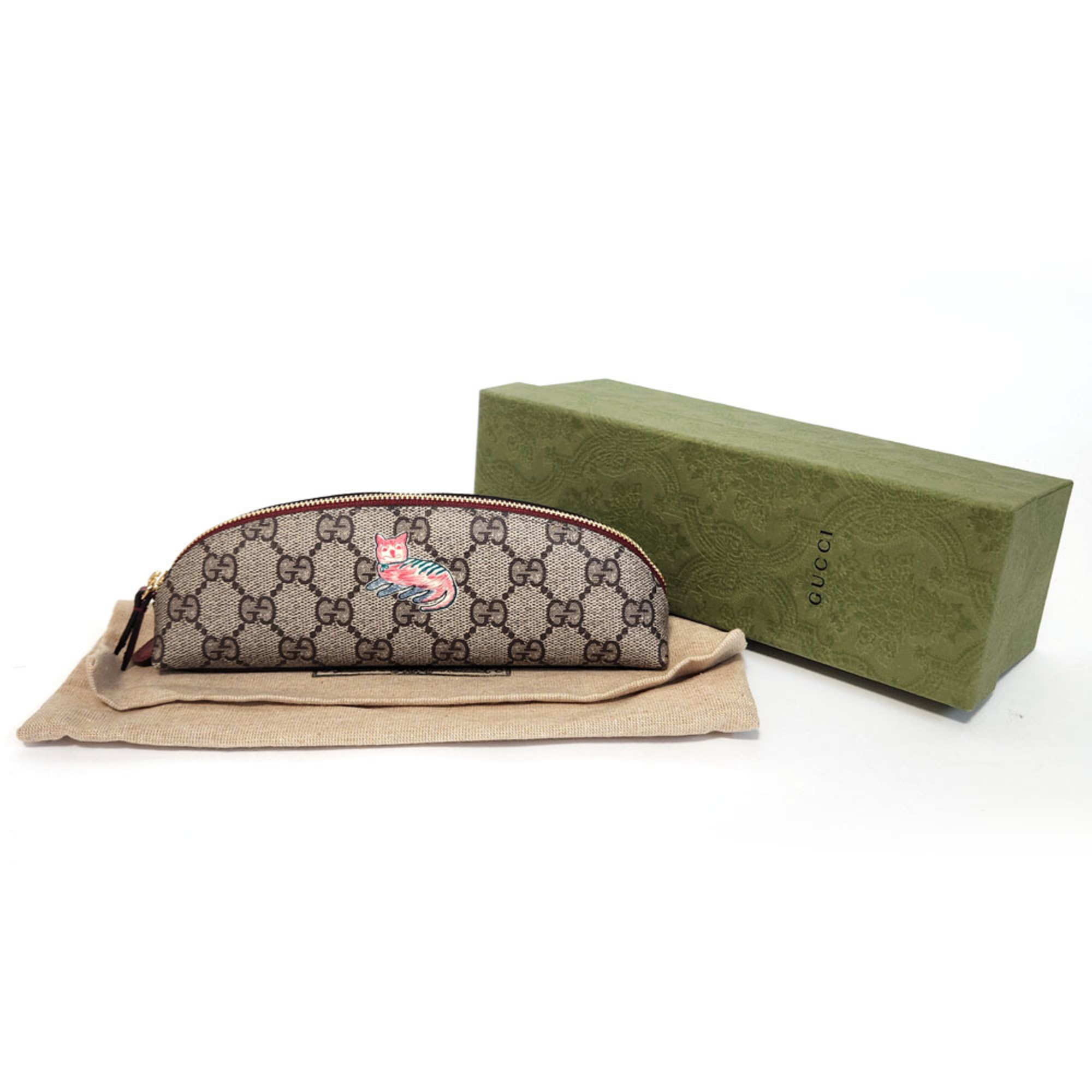 Gucci GG Supreme Pencil Case 662129 Beige Red Canvas S Cat