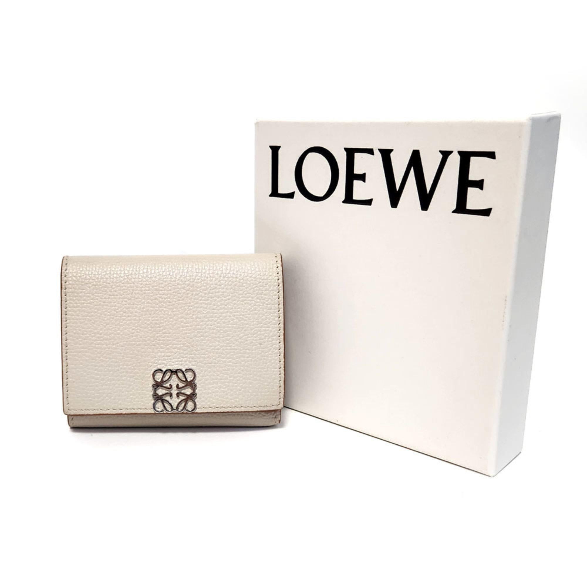 LOEWE Anagram Trifold Wallet - Beige Leather Tri-fold Compact Women Men