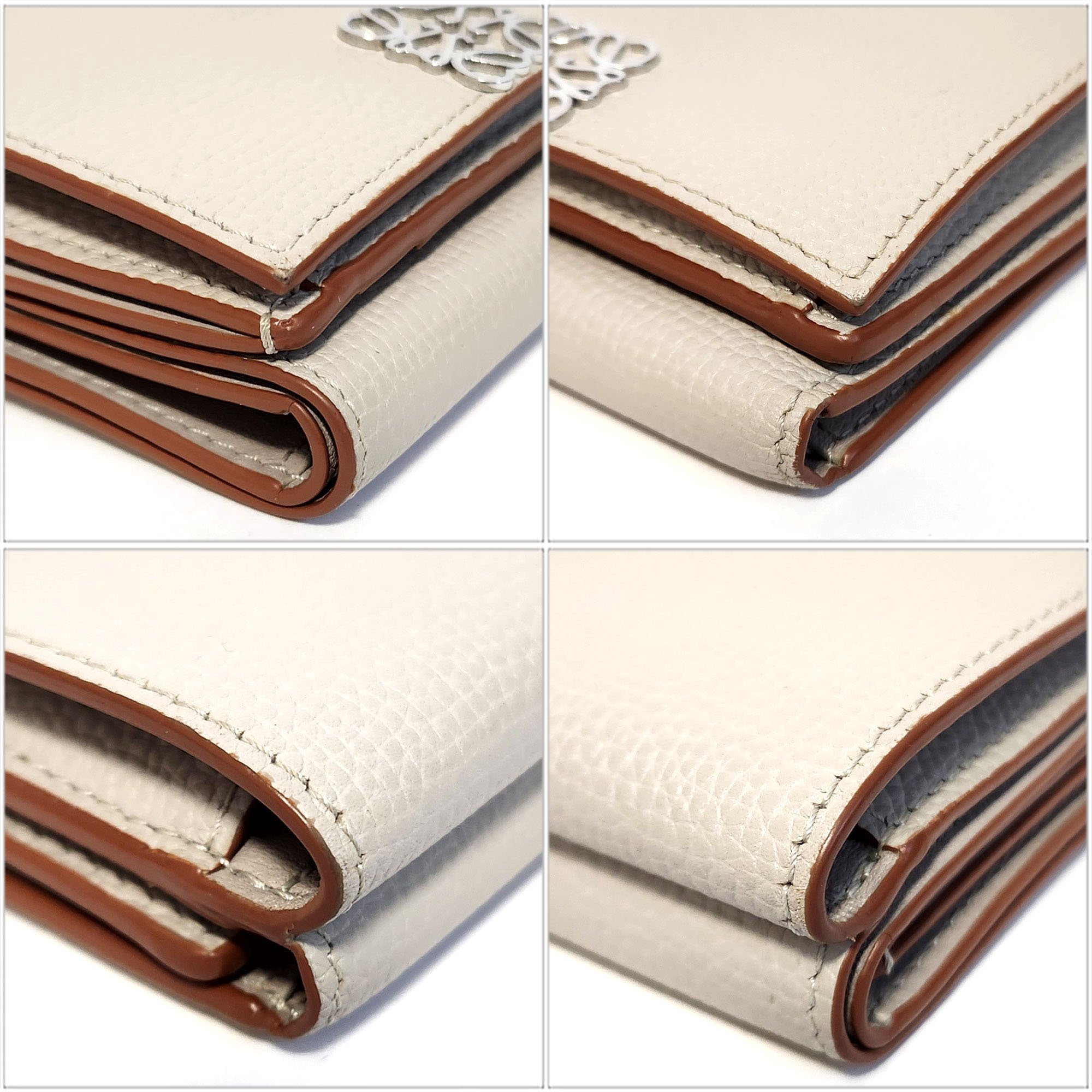 LOEWE Anagram Trifold Wallet - Beige Leather Tri-fold Compact Women Men