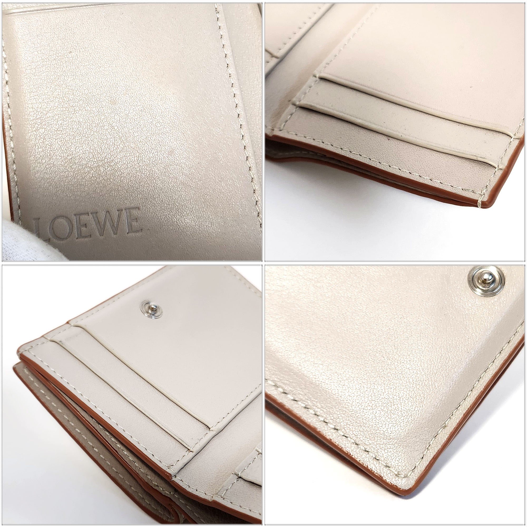 LOEWE Anagram Trifold Wallet - Beige Leather Tri-fold Compact Women Men