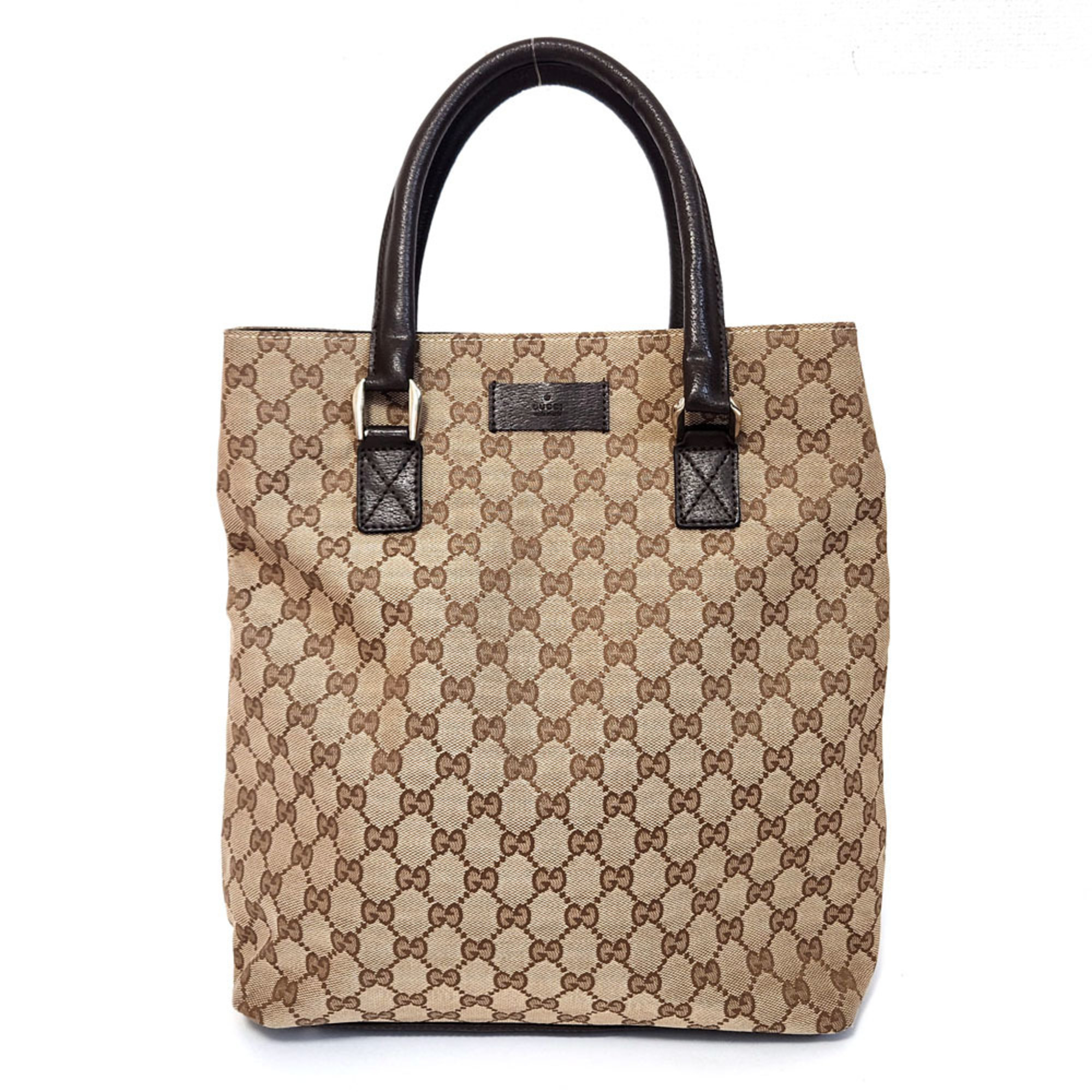 Gucci GG Canvas Tote Bag 106248 Beige Brown Leather Women's Handbag