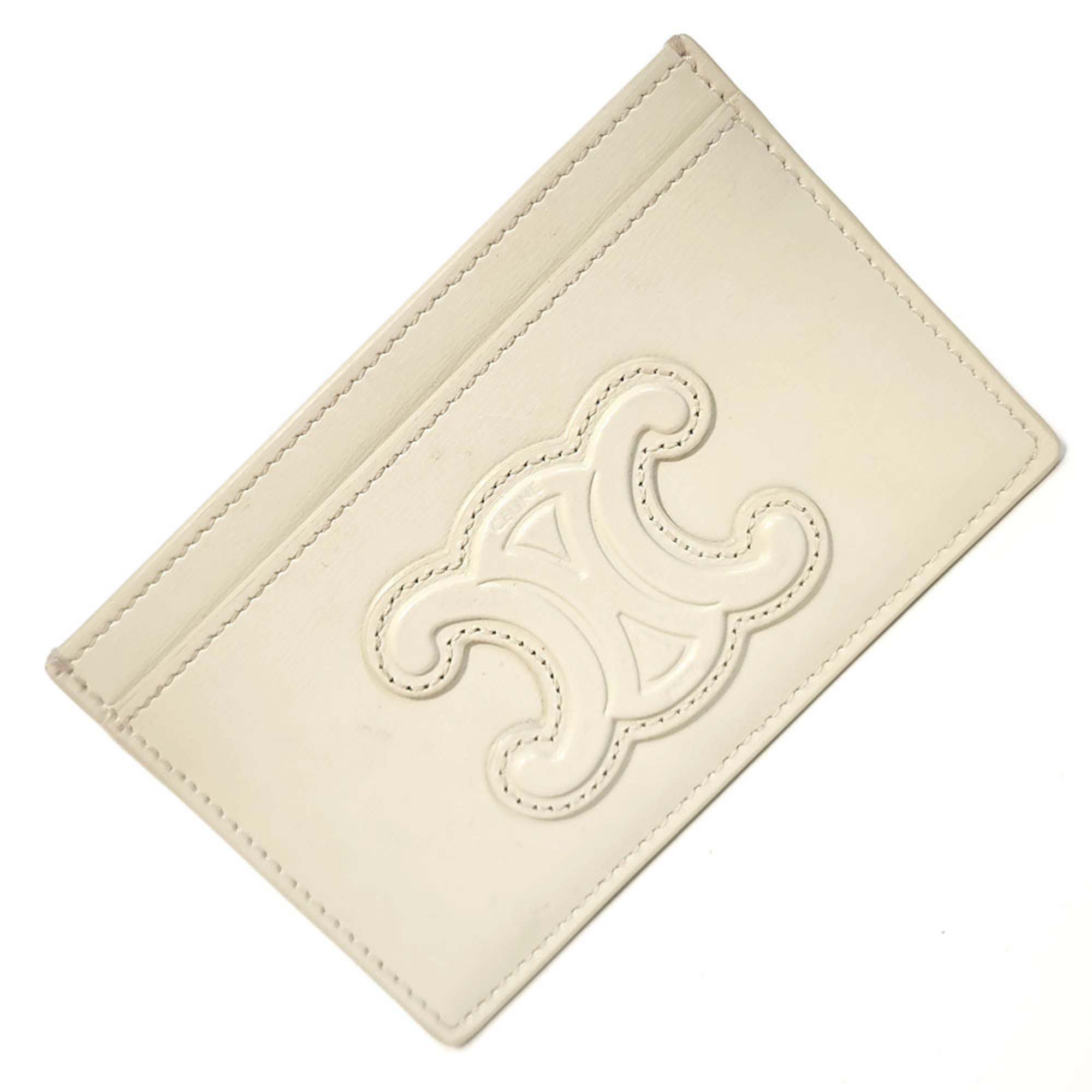 CELINE Triomphe Business Card Holder - Ivory Leather Pass Case for Women