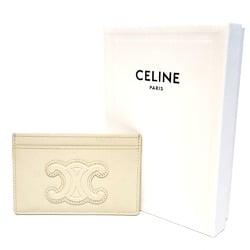 CELINE Triomphe Business Card Holder - Ivory Leather Pass Case for Women