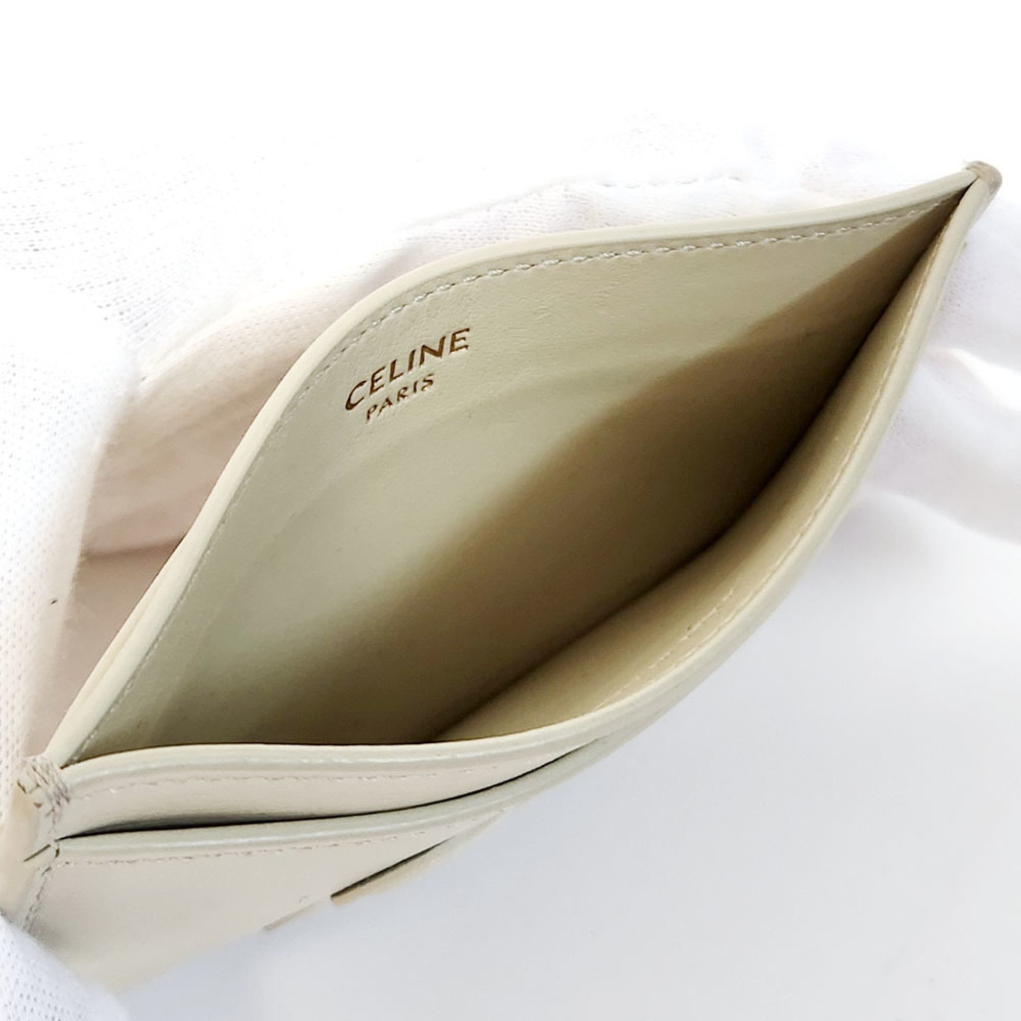 CELINE Triomphe Business Card Holder - Ivory Leather Pass Case for Women