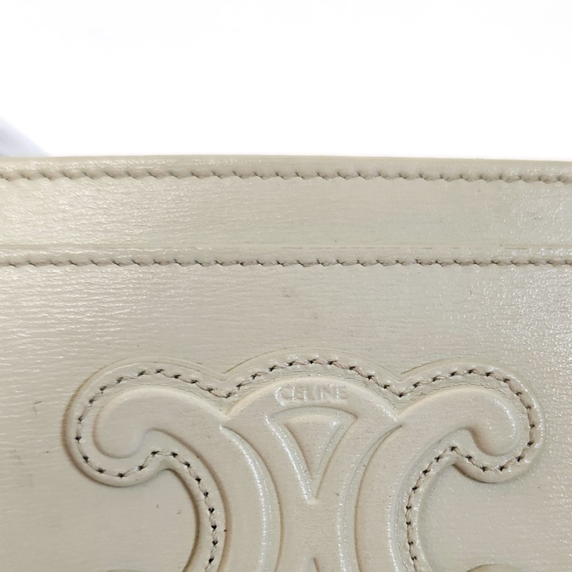 CELINE Triomphe Business Card Holder - Ivory Leather Pass Case for Women