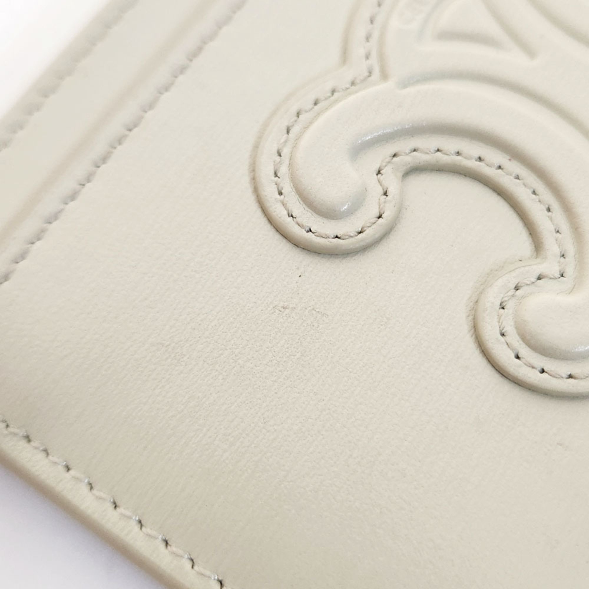 CELINE Triomphe Business Card Holder - Ivory Leather Pass Case for Women