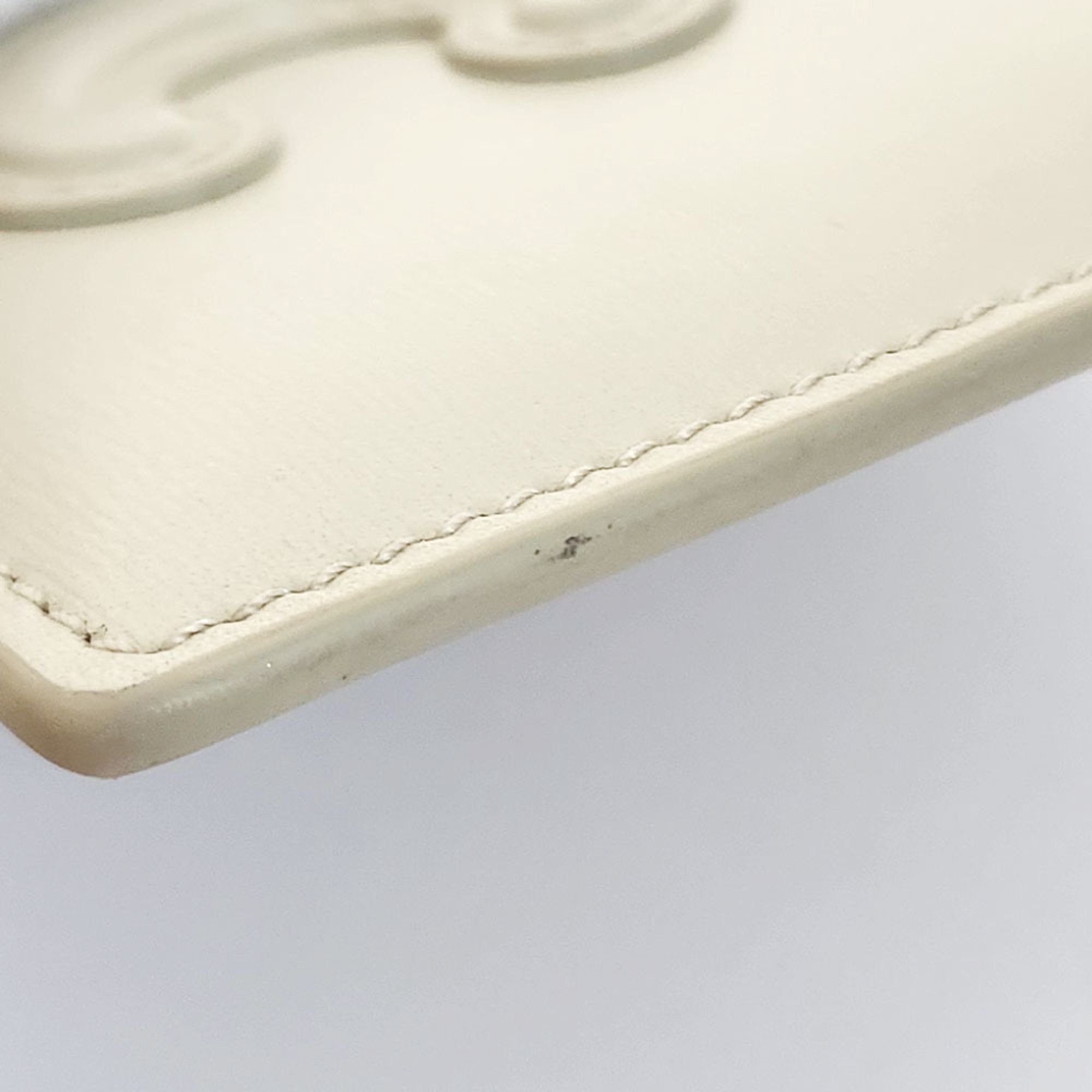 CELINE Triomphe Business Card Holder - Ivory Leather Pass Case for Women