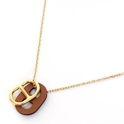 Hermes Chaine d'Ancre Haut-Maillon Necklace - Gold, Brown Metal, Leather Pendant Charm