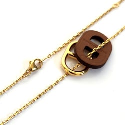 Hermes Chaine d'Ancre Haut-Maillon Necklace - Gold, Brown Metal, Leather Pendant Charm