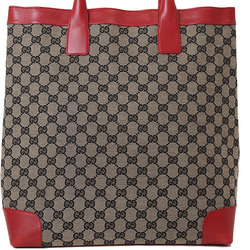 Gucci Old GG Canvas Handbag Beige Red 002・1121 Women's Leather Tote Bag GUCCI