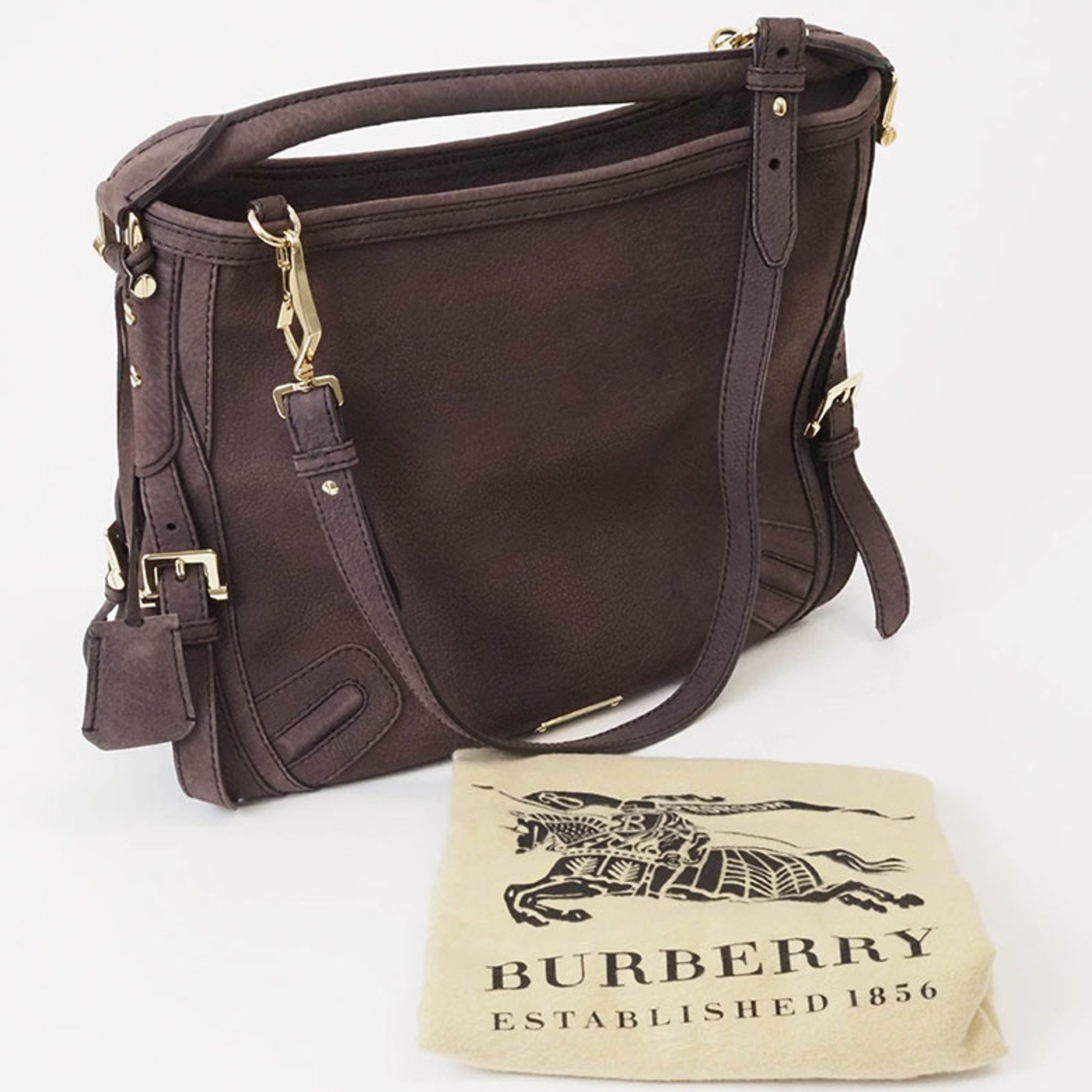 Burberry Hobo Bag Brown Women's Suede BURBERRY