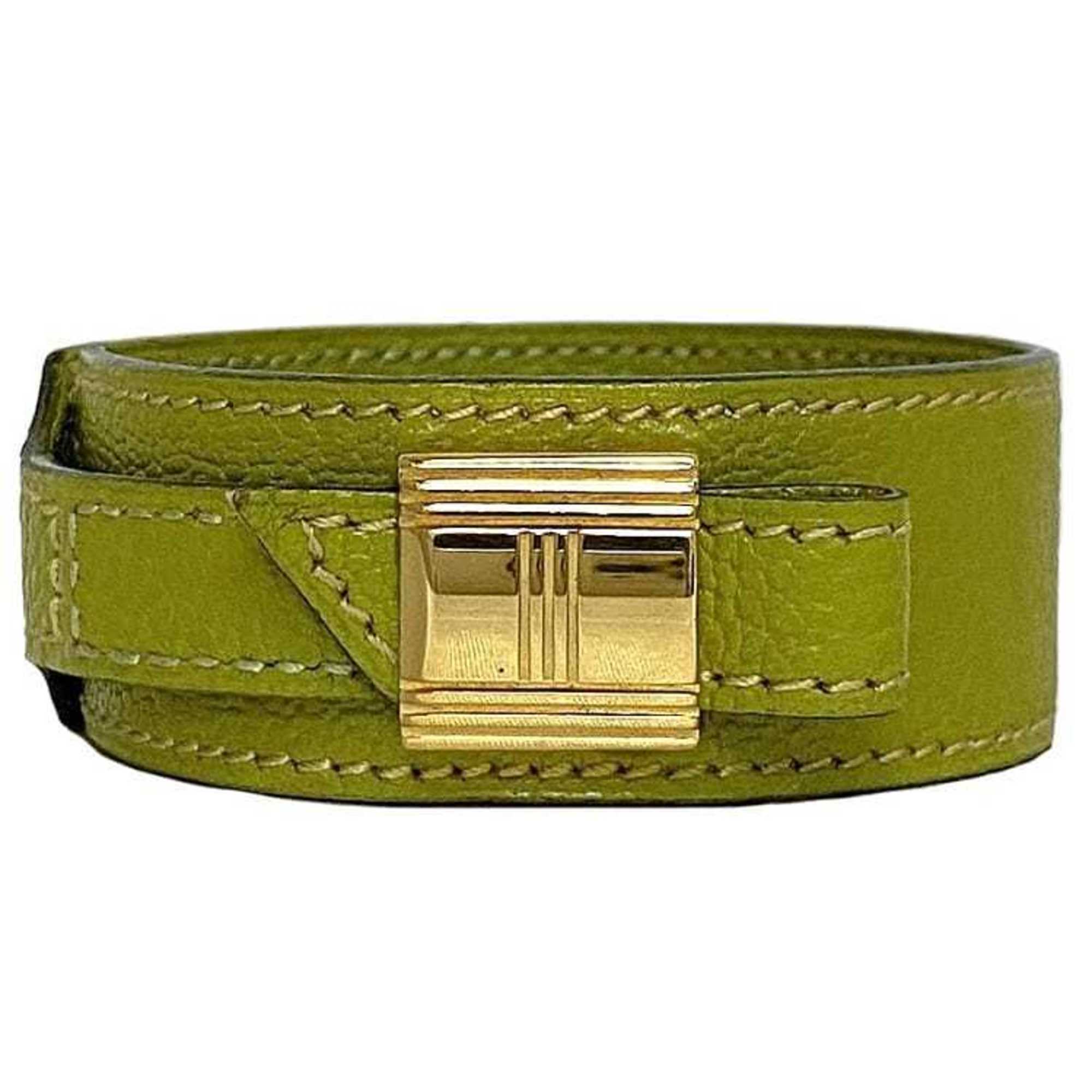 Hermes Artemis Bracelet Green Leather Epsom F Stamped HERMES Women's