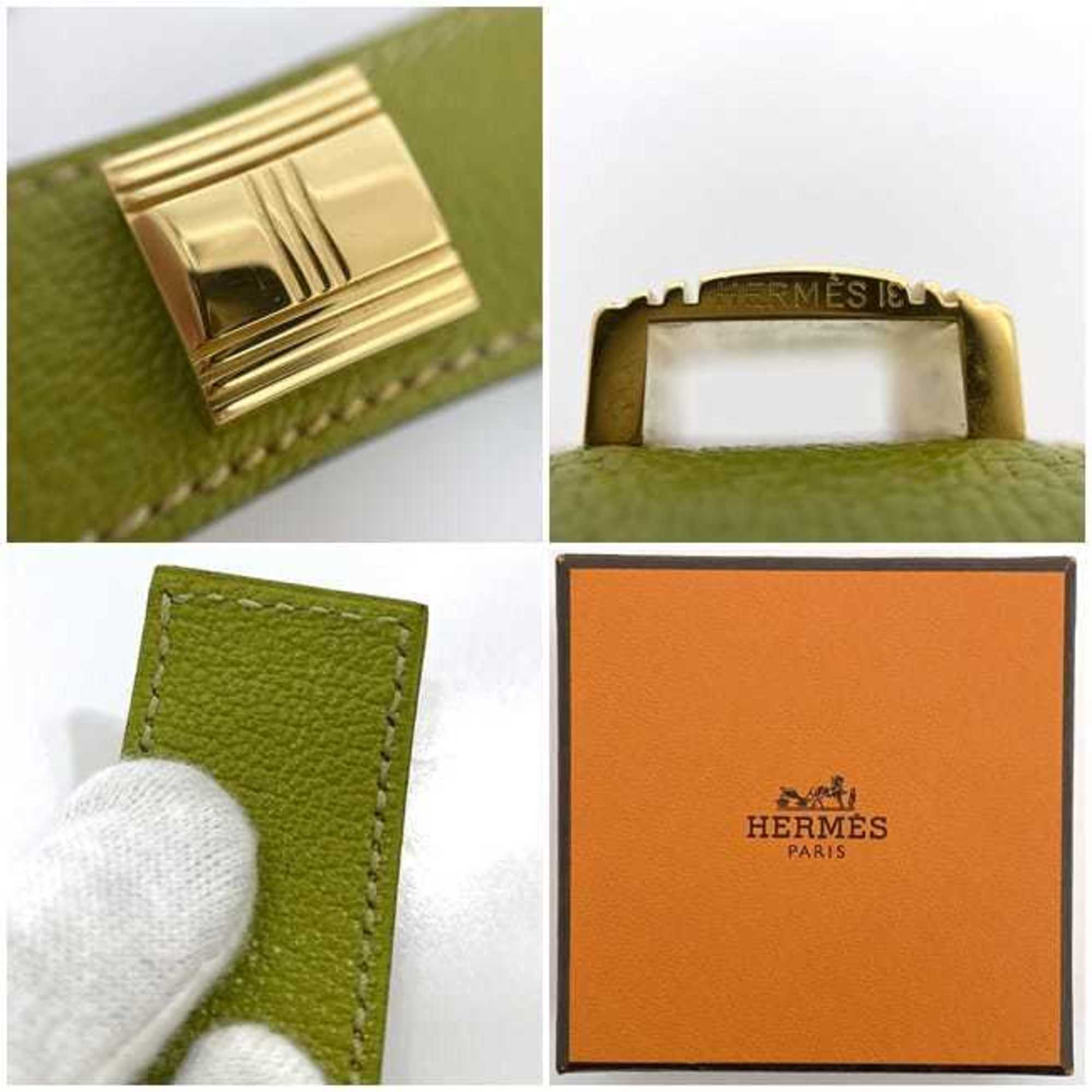 Hermes Artemis Bracelet Green Leather Epsom F Stamped HERMES Women's