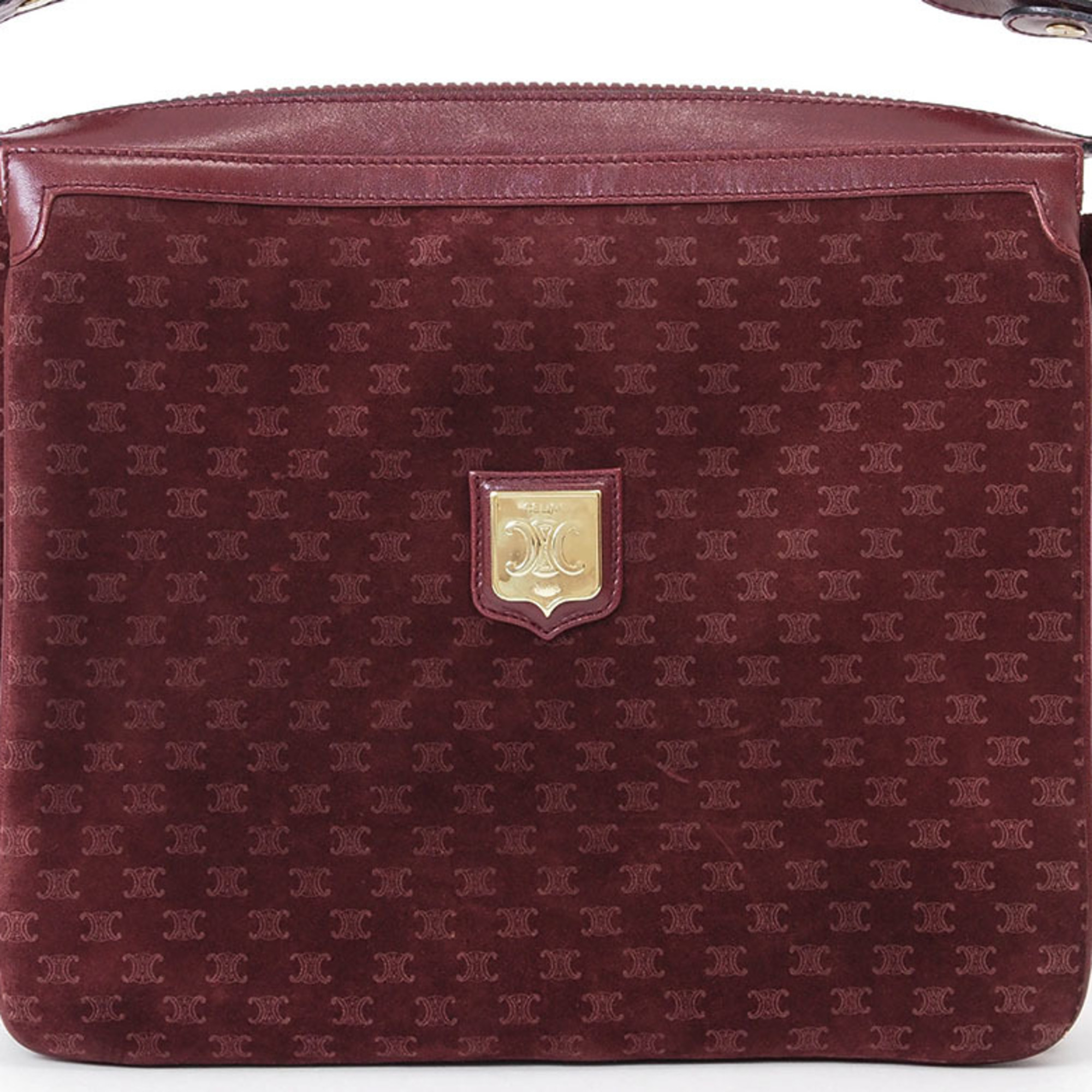 Celine Old Triomphe Suede Shoulder Bag Bordeaux Women's Macadam 3-Compartment CELINE