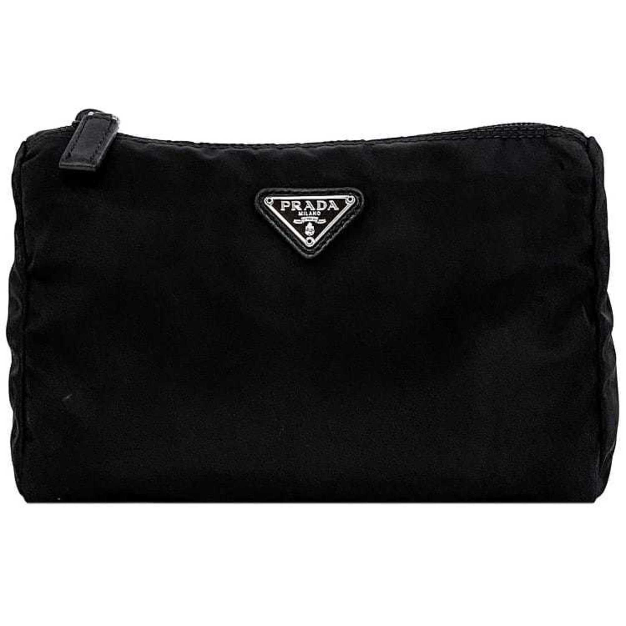 Prada Pouch Black NERO Tessuto 1N0011 Nylon PRADA Triangle Plate Men's Women's