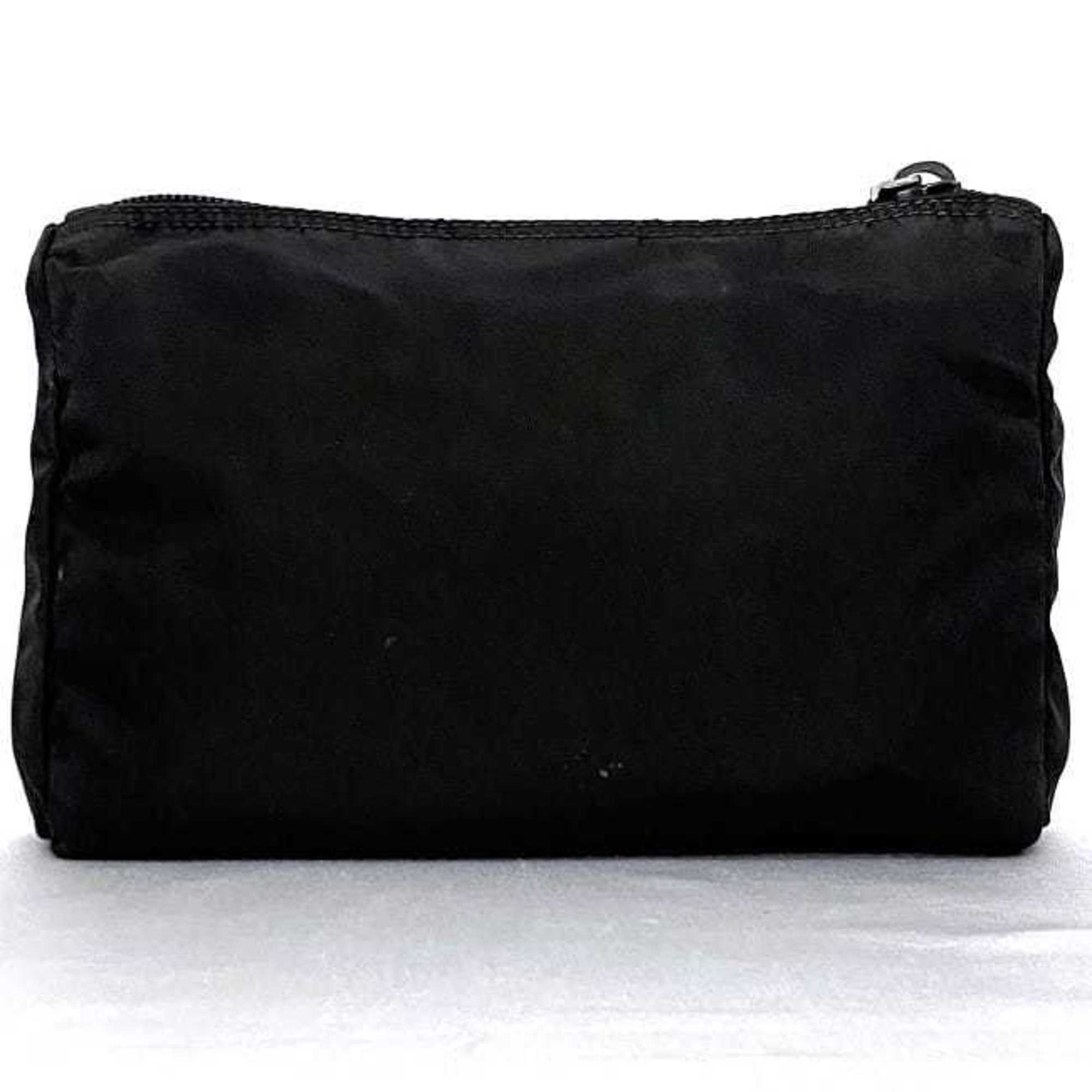 Prada Pouch Black NERO Tessuto 1N0011 Nylon PRADA Triangle Plate Men's Women's