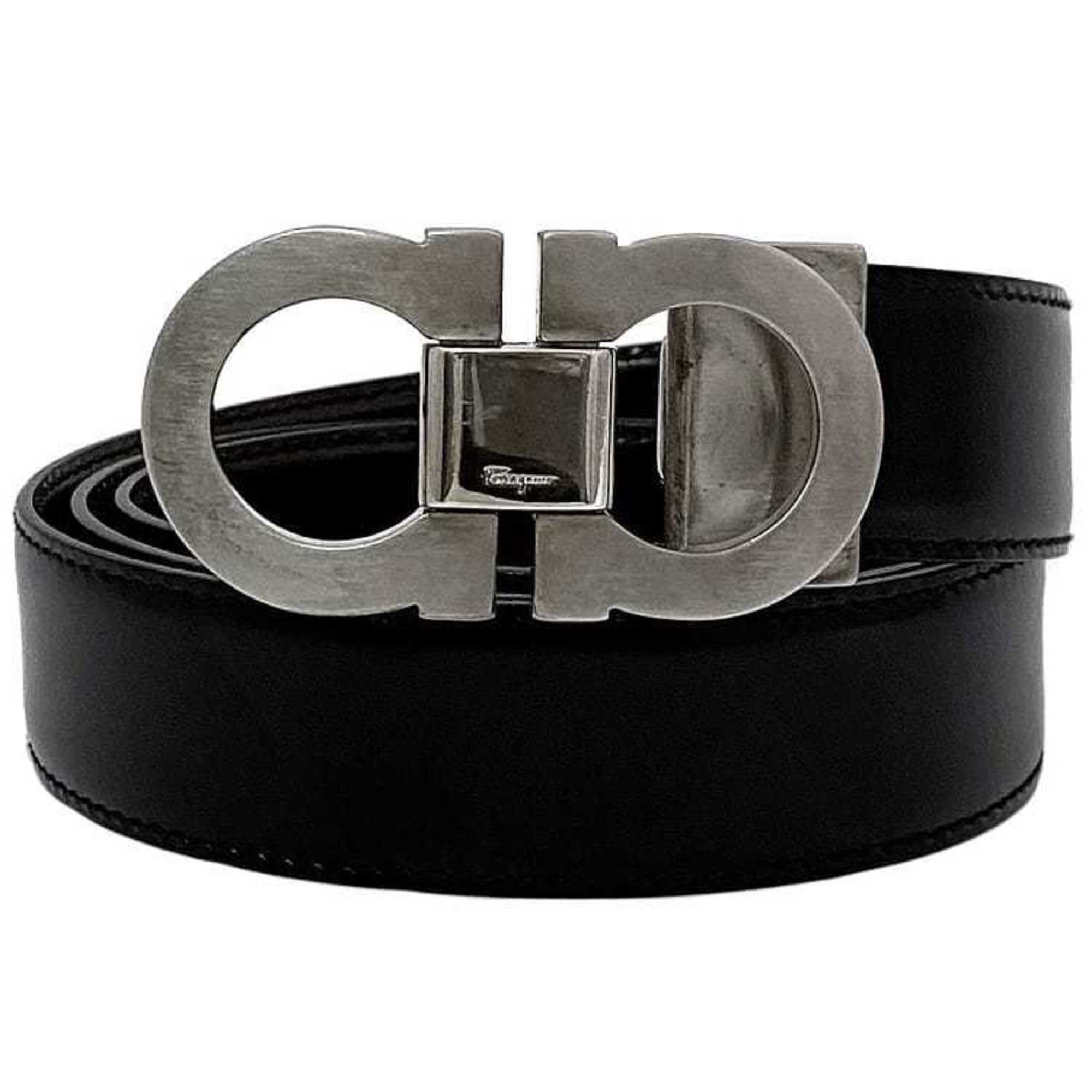 Salvatore Ferragamo reversible belt silver black brown long metal leather men's